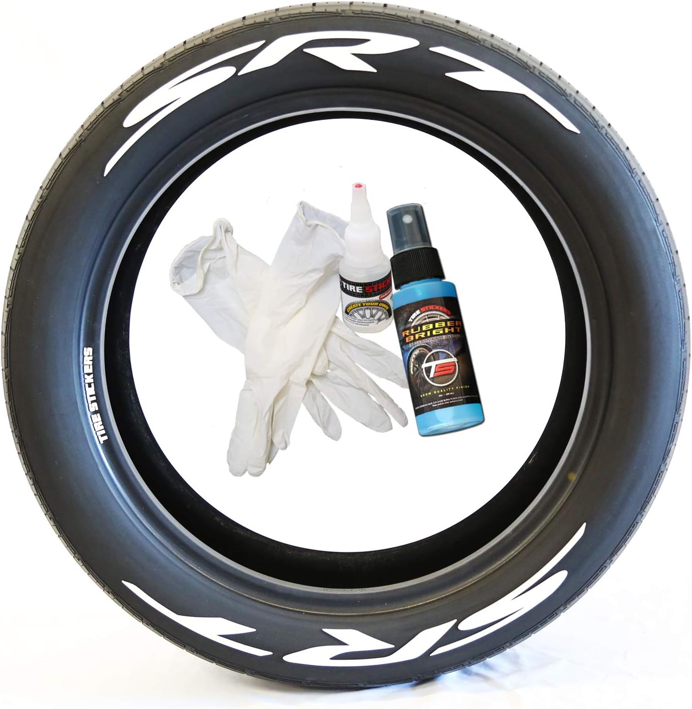 Tire Stickers SRT Logo - Dodge SRT Tire Lettering Add-On Accessory - Easy DIY with 2oz Touch-Up Cleaner / 14-16 Inch Wheels / 1.25 Inches/White / 4 Pack