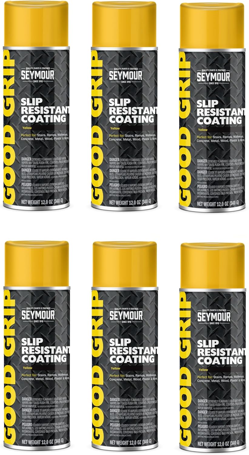 16-89 Good-Grip Slip-Resistant Spray Coating – Yellow (12 oz) – 6-Pack – Anti-Slip Safety Aerosol for Floors, Ramps & Equipment