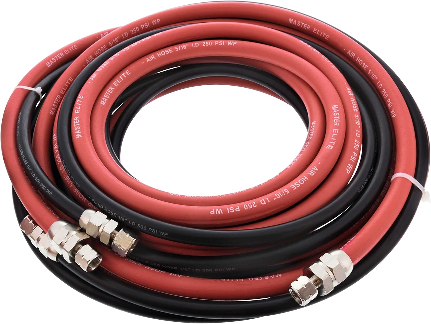 Master Elite Series 25 Foot Air and Fluid Hose Assembly Set with Fittings for Spray Guns, Paint Pressure Pot Tanks, Professional Heavy Duty - Air 3/8