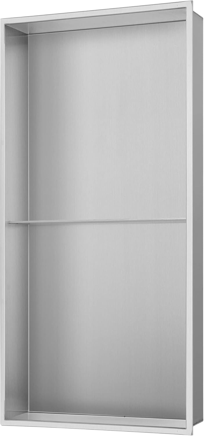 PULSE Showerspas NI-12482-MB Niche Rectangular Stainless-Steel Shower Shelf, Split Double Shelf with Open Center, 12