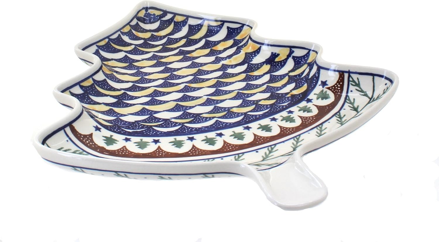 Blue Rose Polish Pottery - Green Evergreen Christmas Tree Plate - 12