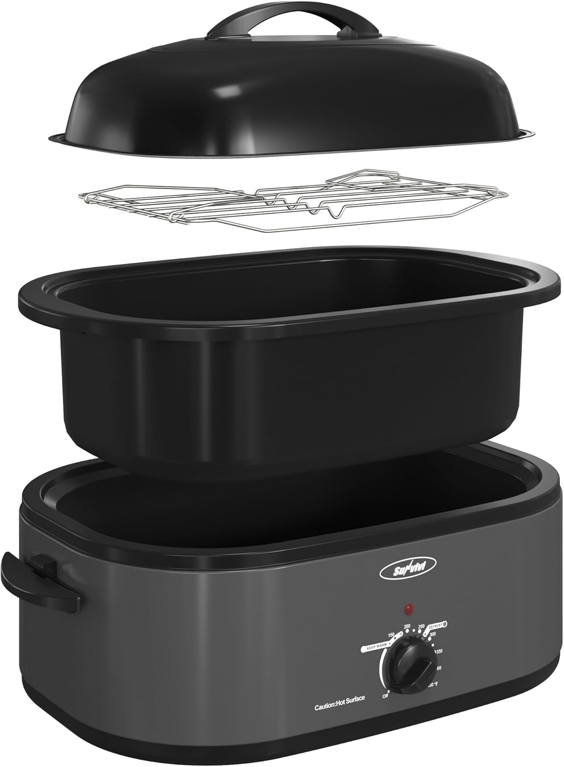 Sunvivi Roaster Oven with Self-Basting Lid,20 Quart Electric Roaster with Removable Pan & Rack,150-450°F Full-Range Temperature Control with Defrost/Warm Function,Stainless Steel,Grey
