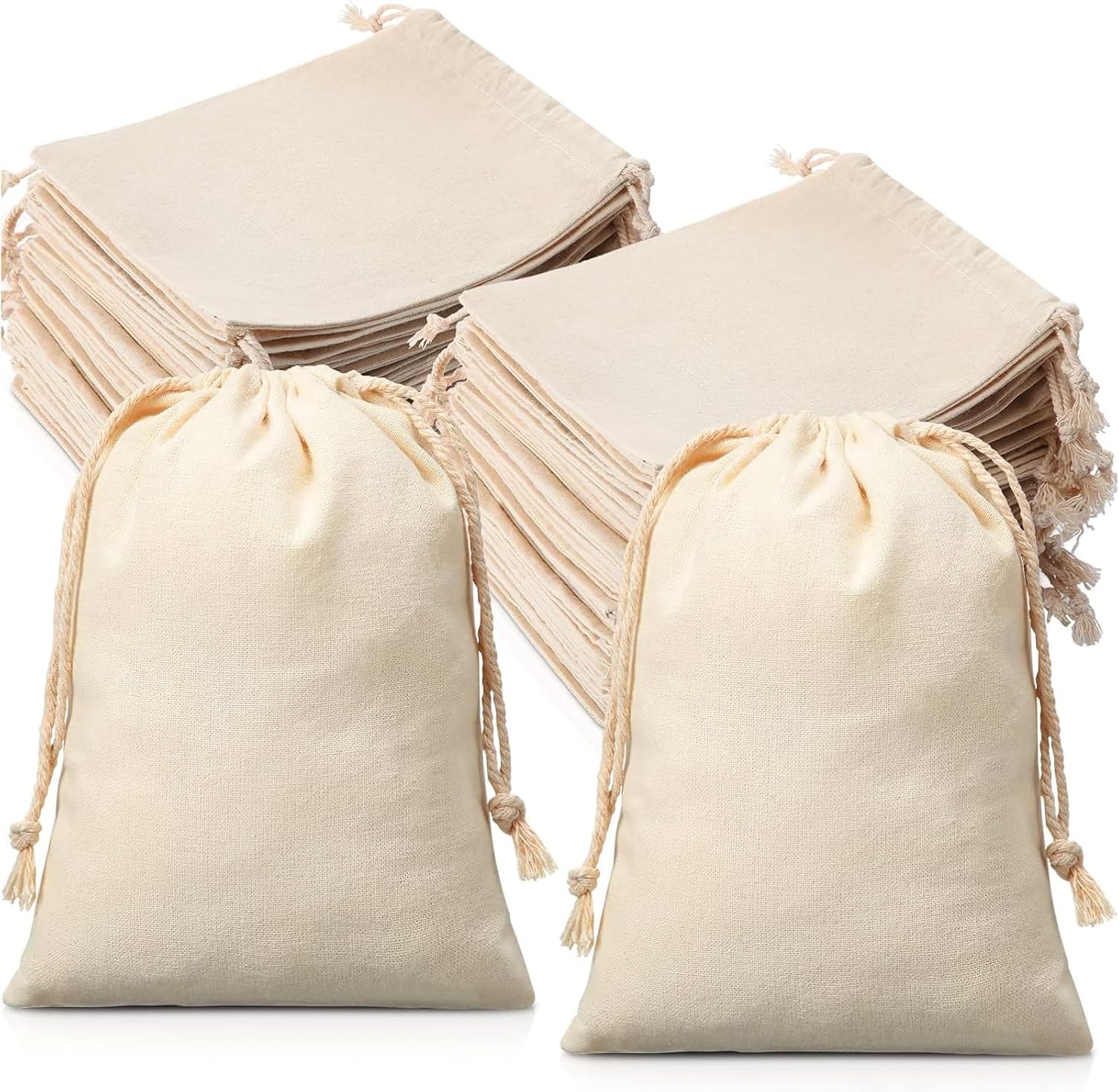 Wesnoy 300 Pieces Cotton Drawstring Bags, Reusable Muslin Bag 5 x 7 Inch for Wedding, DIY Craft, Home Party Supplies, Gift Wrap, Jewelry Pouch
