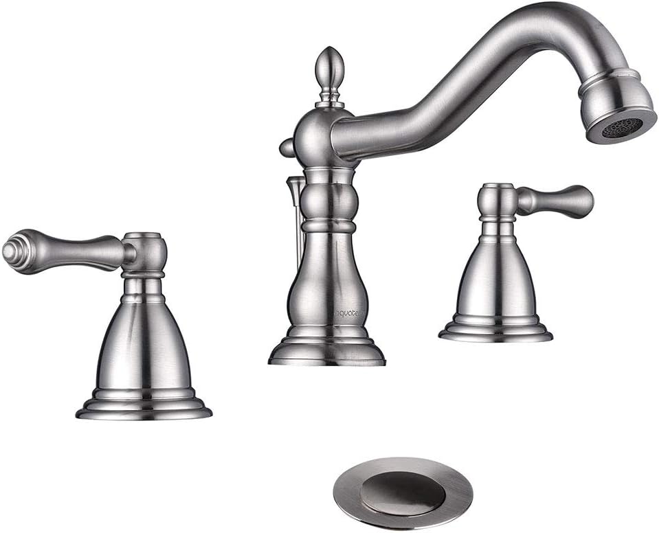 Aquaterior Retro 3 Hole 8 Inch Widespread Bathroom Sink Faucet for Undermount 2 Handle with Drain Brushed Nickel (CUPC NSF CEC)