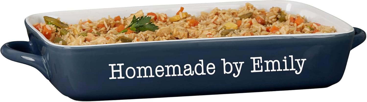 Personalization Universe Classic Ceramic Baking Dish, Custom Etched, 4 Quart Capacity, Stoneware Bakeware, Dishwasher Safe, Oven Safe, Baker Cooking Gift Perfect for Casseroles and Pies - Red