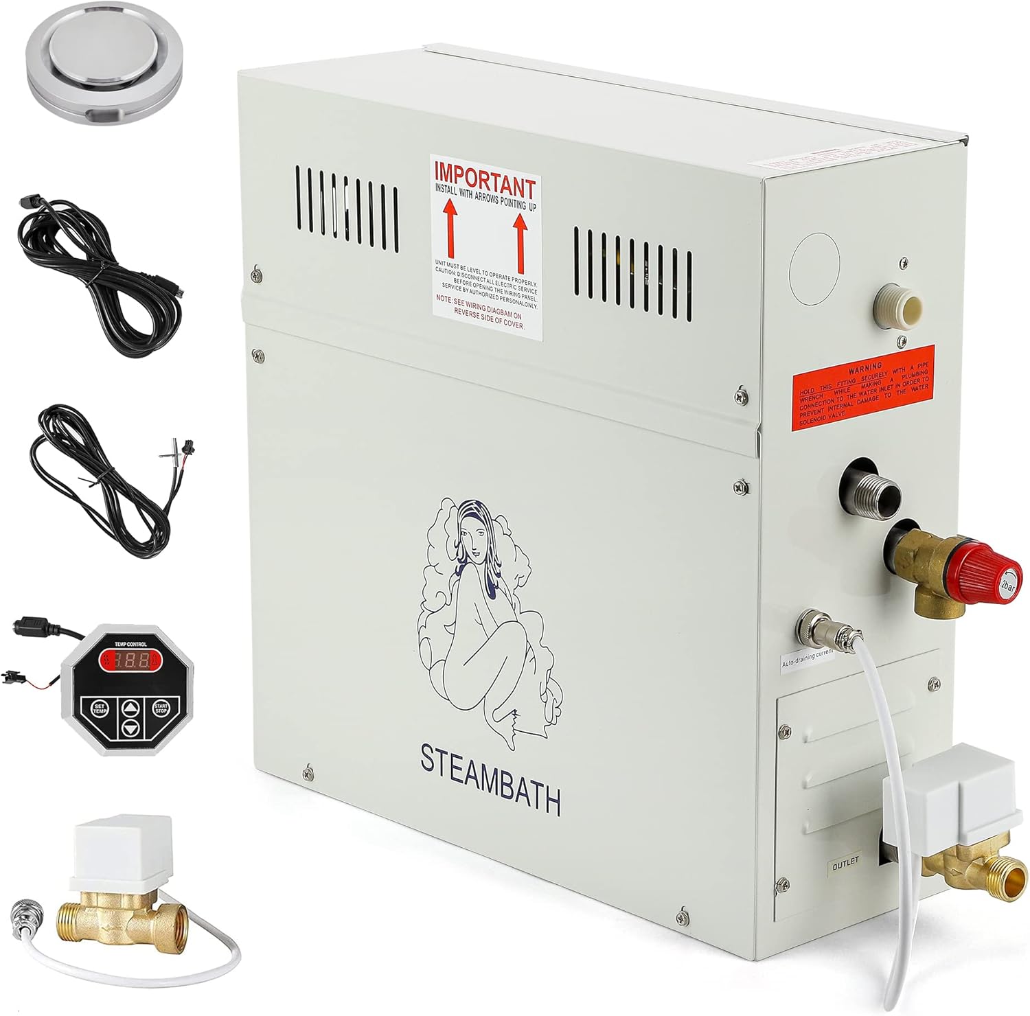 CGOLDENWALL 4.5KW Luxury Self-draining Steam Generator Shower Sauna Bath Home Steam Bath Spa Generator with waterproof Control and Auto Drain 95-131℉ for Suitable space heating 160 cubic feet (4.5KW)