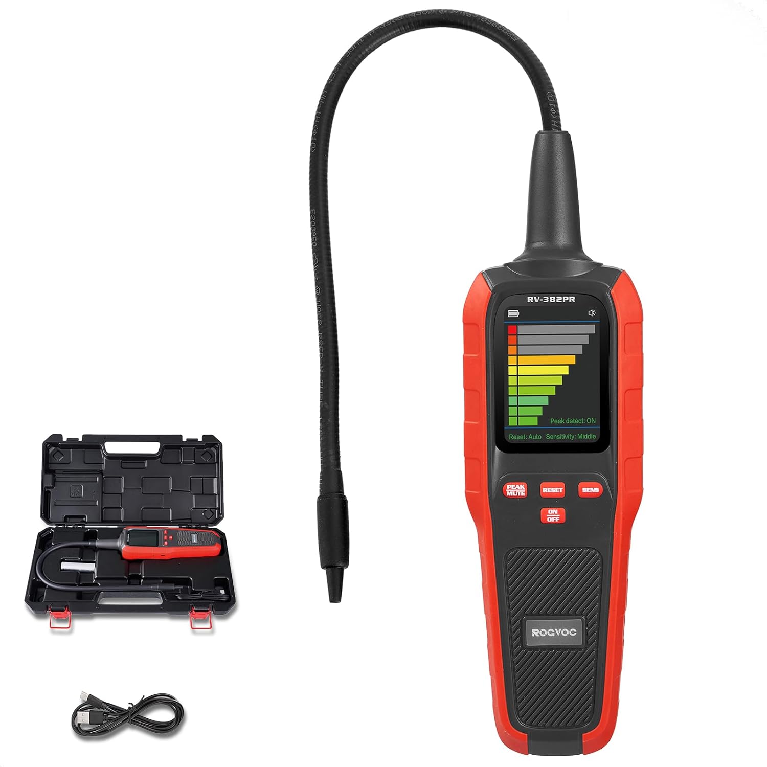 HVAC Refrigerant Freon Leak Detector, Rechargeable Battery Powered Halogen Freon Sniffer Heated Diode Sensor for R22, R410a, R134a, R1234yf, HFCs, HCFCs, CFCs, Air Conditioning Detection - Red