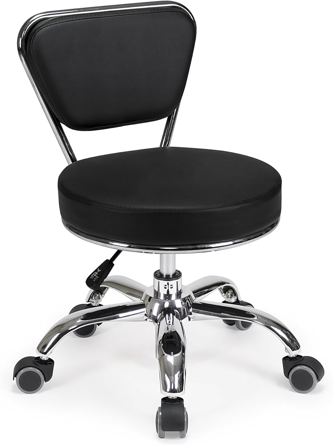 MAYAKOBA Dayton Rolling Stool with Backrest – Storm Gray Pneumatic Seat, Adjustable Height 13
