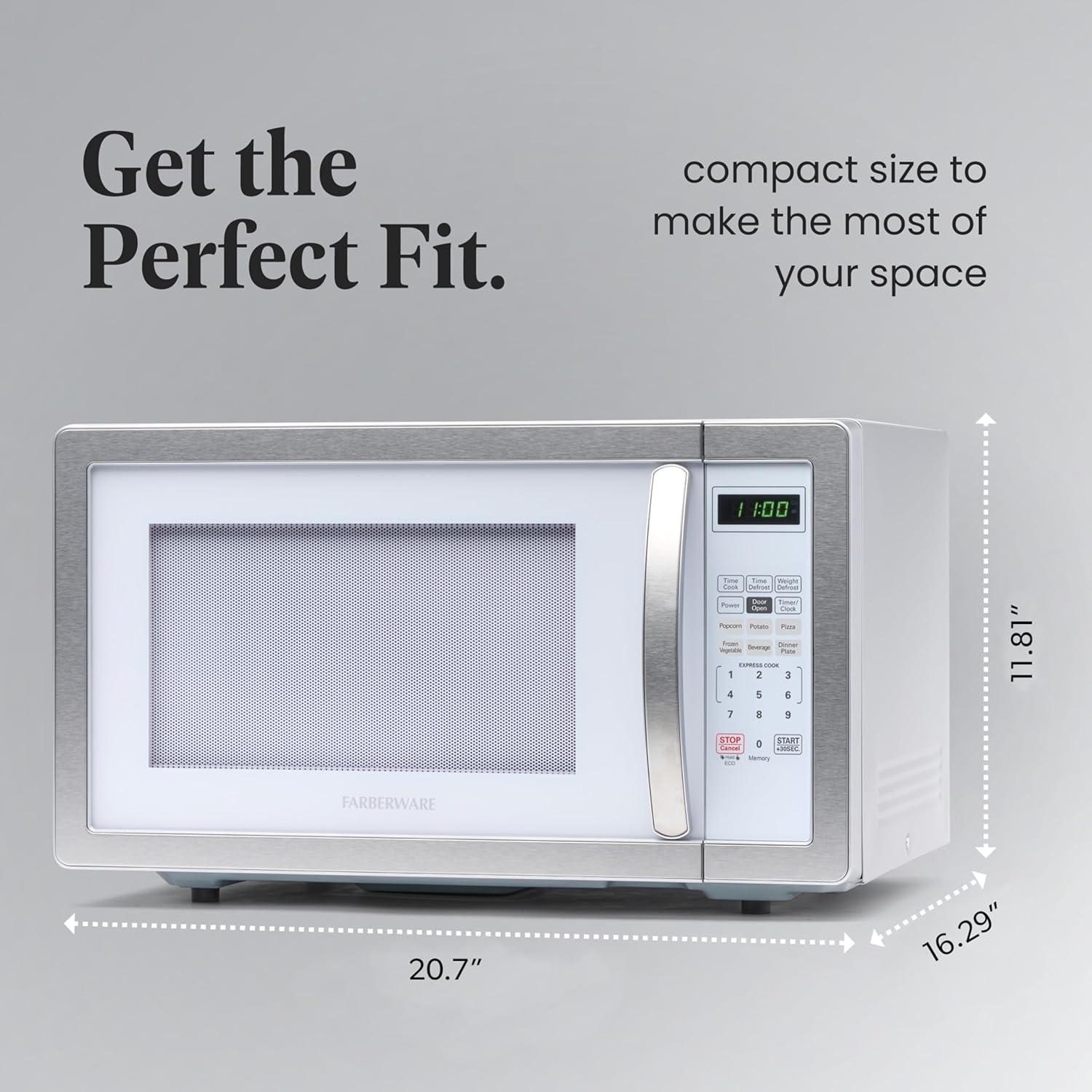 Farberware 1.1 Cu. Ft. Countertop Microwave Oven, White Platinum
