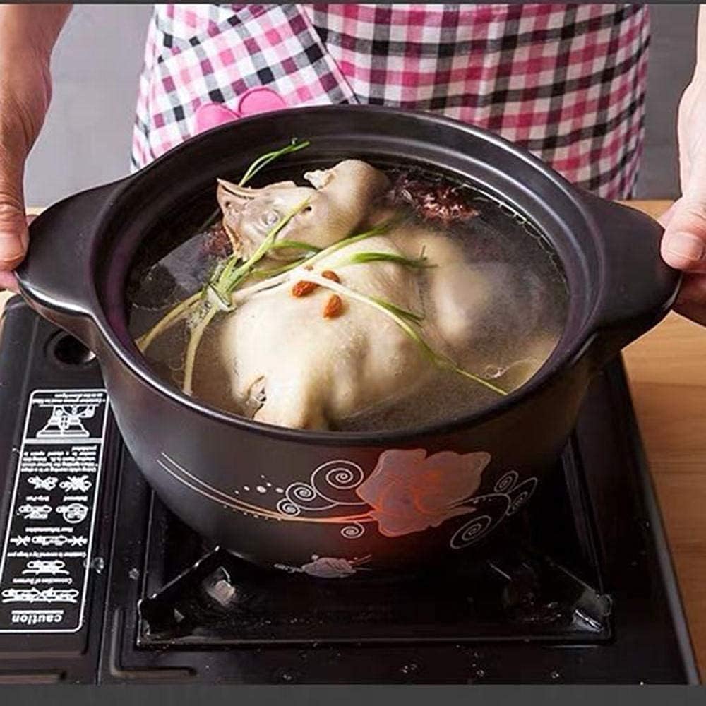 3L Flowers Pattern Ceramic Round Black Dish Casserole/Clay Pot/Earthen Pot/Ceramic Cookware With Lid Heat-Resistant (Color :) (Yellow)