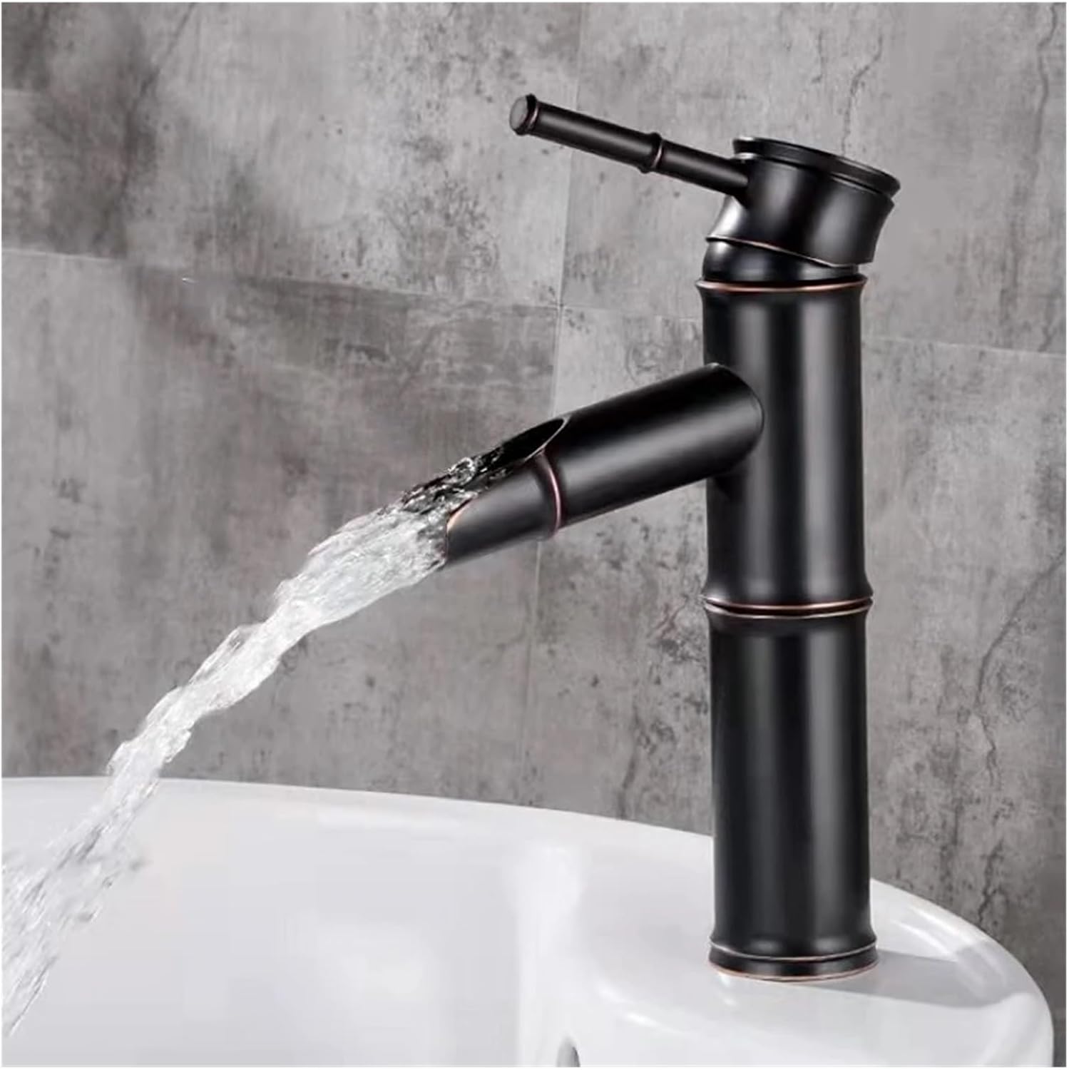Basin Antique Brass Bamboo Bronze Finish Sink Tall Faucet Single Handle Hot and Cold Mixer (Color : Gold Short Style3)