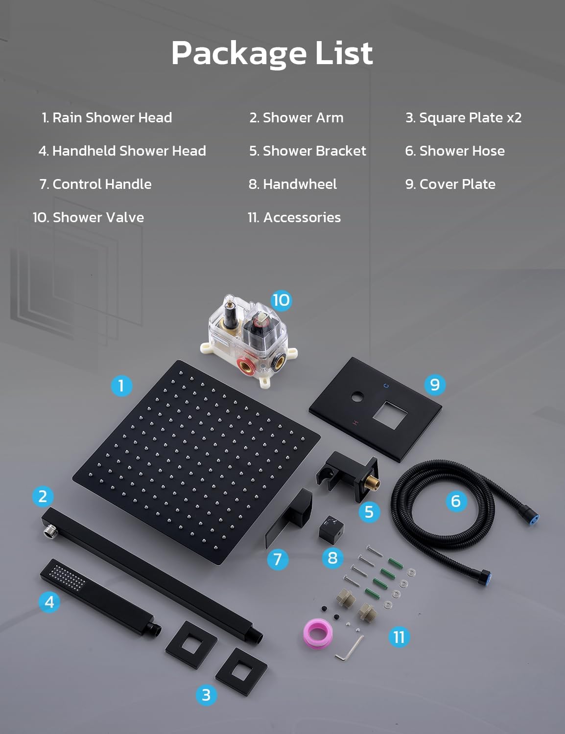 12 Inch Shower Faucet Set, High Pressure Shower Systems with Rain Shower and Handheld, Matte Black Shower Head and Handle Set, Angle Adjustable Wall Mounted Shower Valve Kit