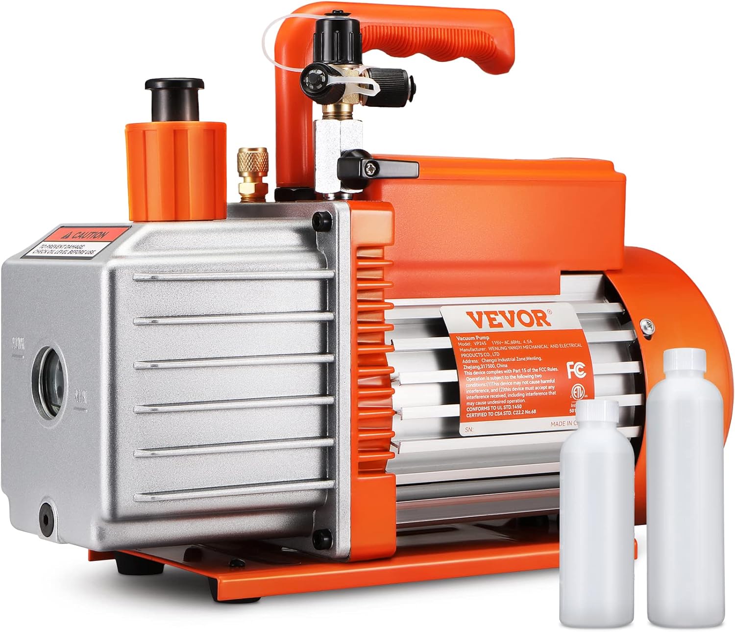 VEVOR 5 CFM 2 Stage Rotary Vane Vacuum Pump 1/2 HP Air Vacuum Pump Sparkless Motor Not only for R22 R410a but Also R32 R1234yf Systems for HVAC/Auto Repair&Maintenance Resin Degassing Two Oil Bottles