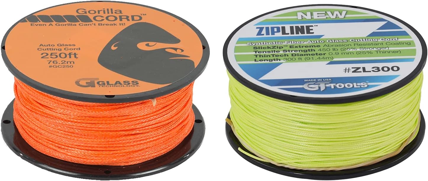 Glass Technology 1 Roll Gorilla Cord Auto Glass Cutting Line 250 ft Bundled with 1 Roll Zipline Auto Glass Cutting Line 300 ft