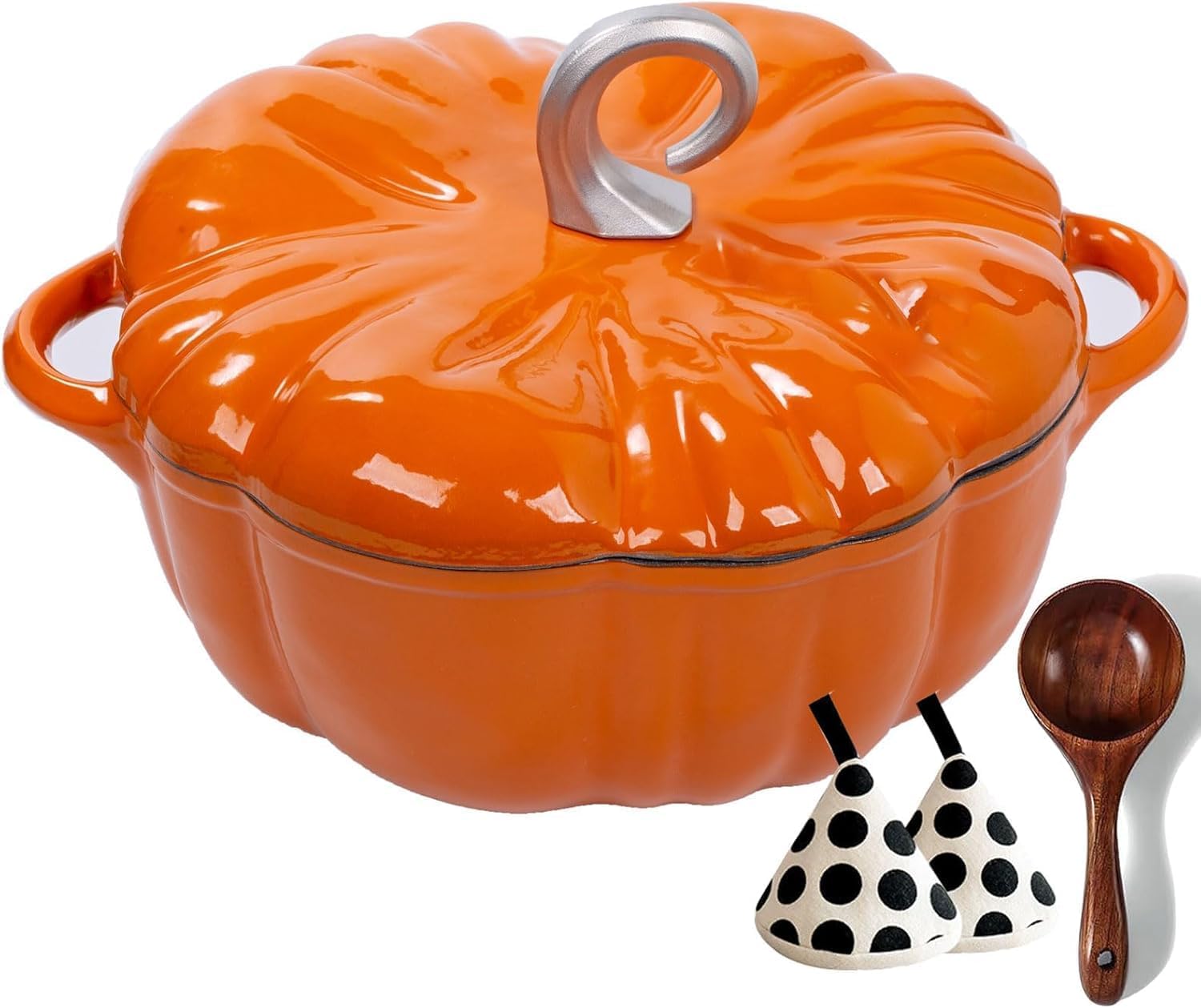 Pumpkin Dutch Oven 4qt with Lid, Enamel Cast Iron Pot, Non-Stick Casserole Pot for Bread Baking, Stewing, Stewing, Baking, Christmas Thanksgiving Decorative Gift, Orange