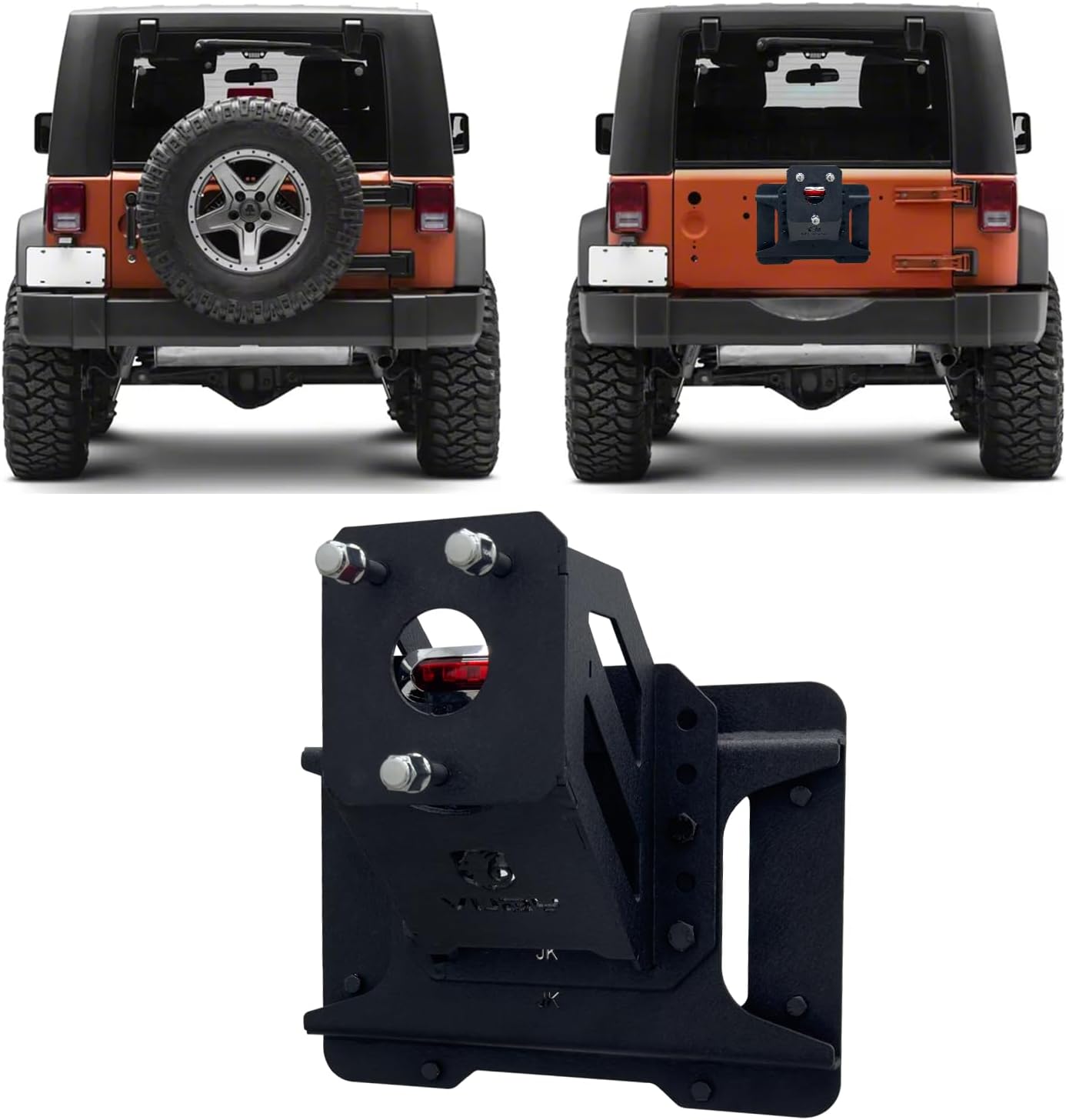 Adjustable Spare Tire Lift Compatible with 2007-2017 Wrangler JK/JKU Spare Tire Carrier up to 43 inches Spare Wheel Holder Rack Mount Relocation