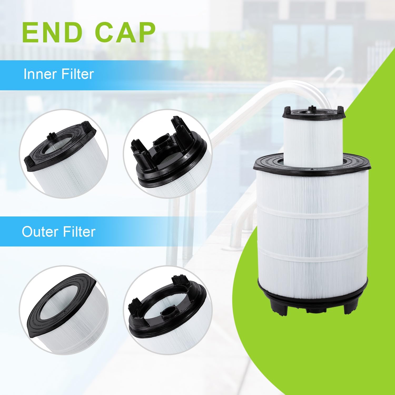 S8M150 Pool filter cartridge set Replacement for Sta-Rite S8M150 System 3, 170147, 25022-0203s-25021-0202s, SR450, 450 Sq.Ft. (Black)