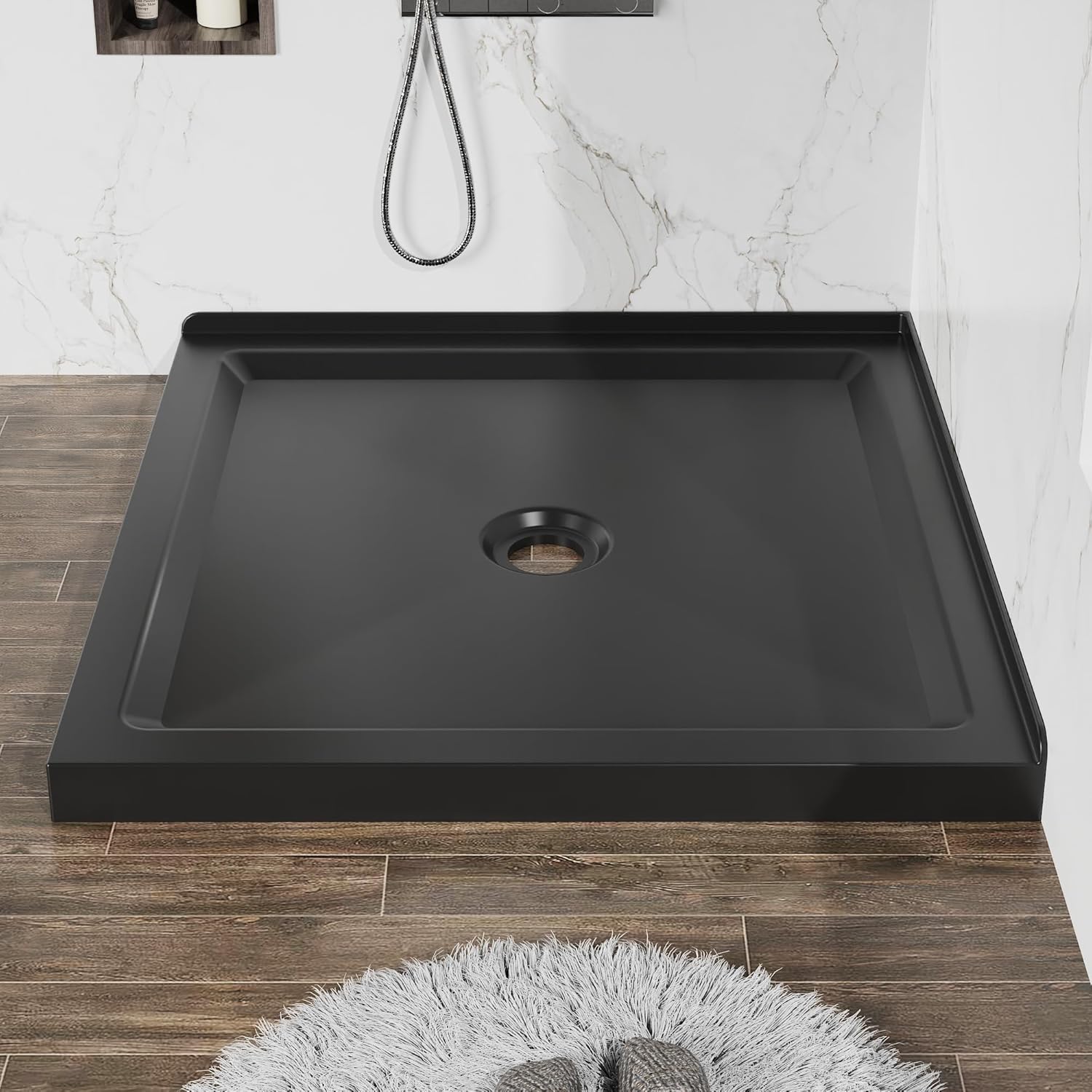32-inch × 32-inch Corner Drain Shower Pan, Crafted from Five Layers of Acrylic and ABS Material, Features an Anti-Slip Design and Comes Without a Drain Pipe. (White, 32 * 32