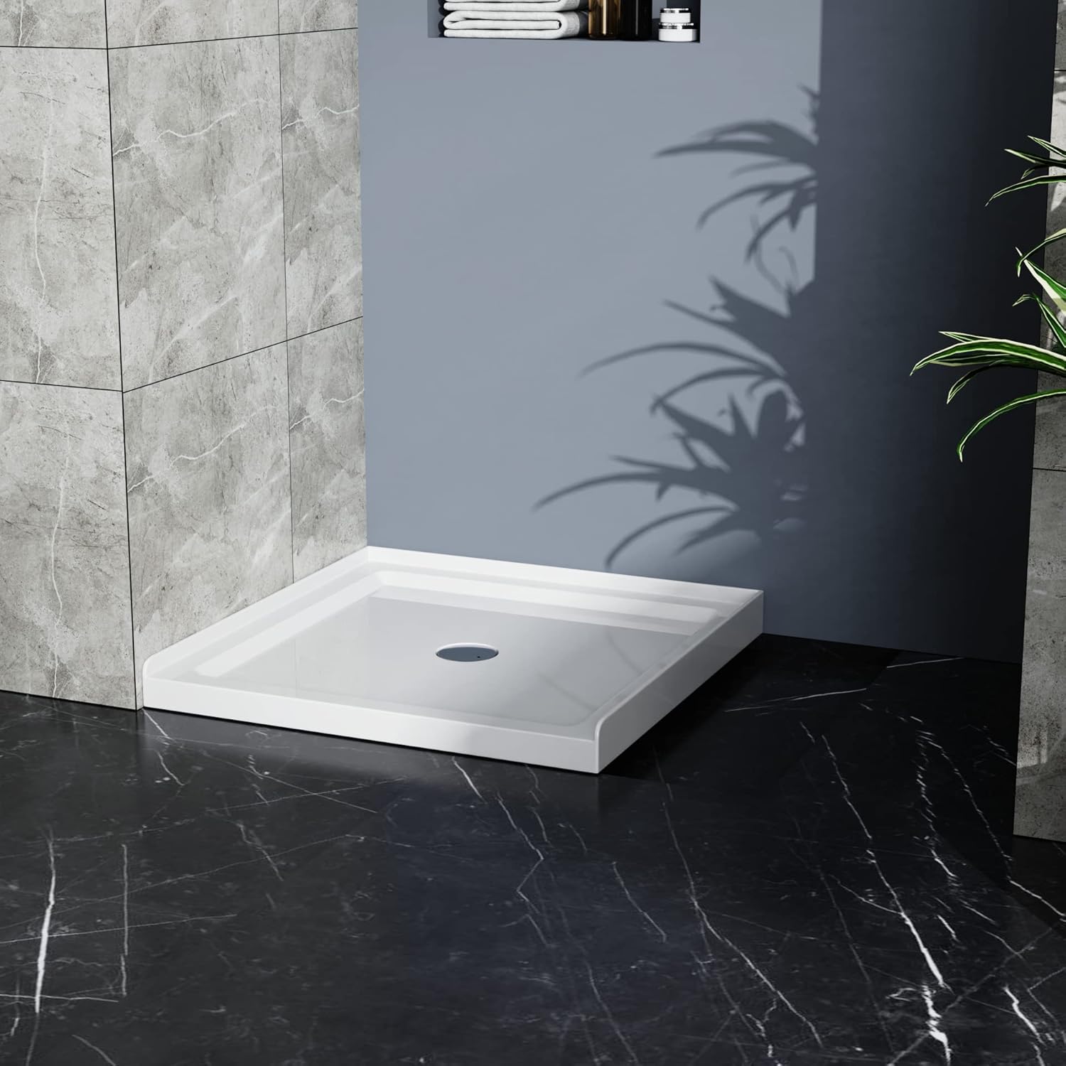 36x36 Inch White Shower Base with Centered Drain & Single Threshold - Bathroom Floor Pan for Easy Installation, Durable Resin Construction