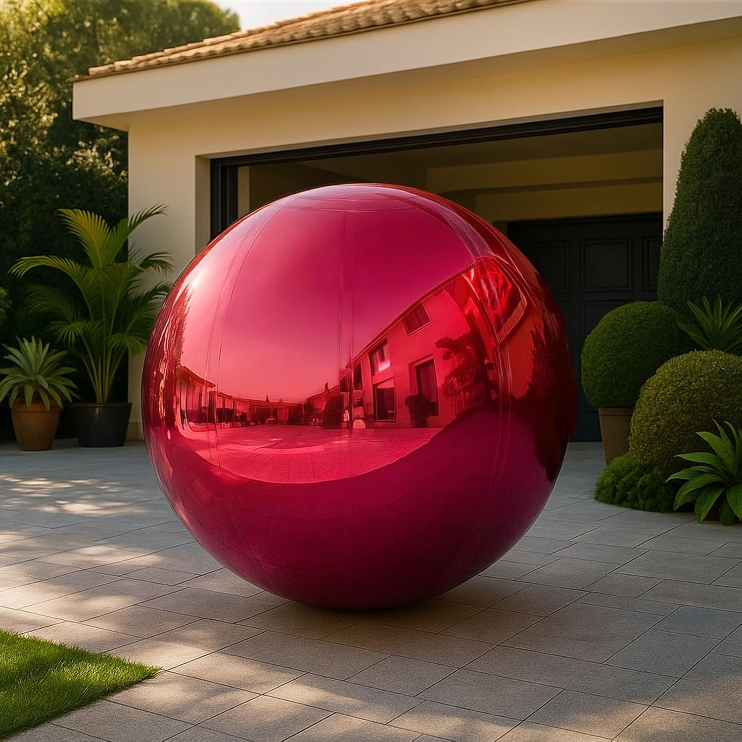 Red Inflatable Mirror Ball 0.6m Reusable Big Shiny Balls Large Christmas Decoration Balloon PVC Disco Bubble Balloon with Electric Pump For Party, Wedding, Decor (1 Piece, 23.6in)