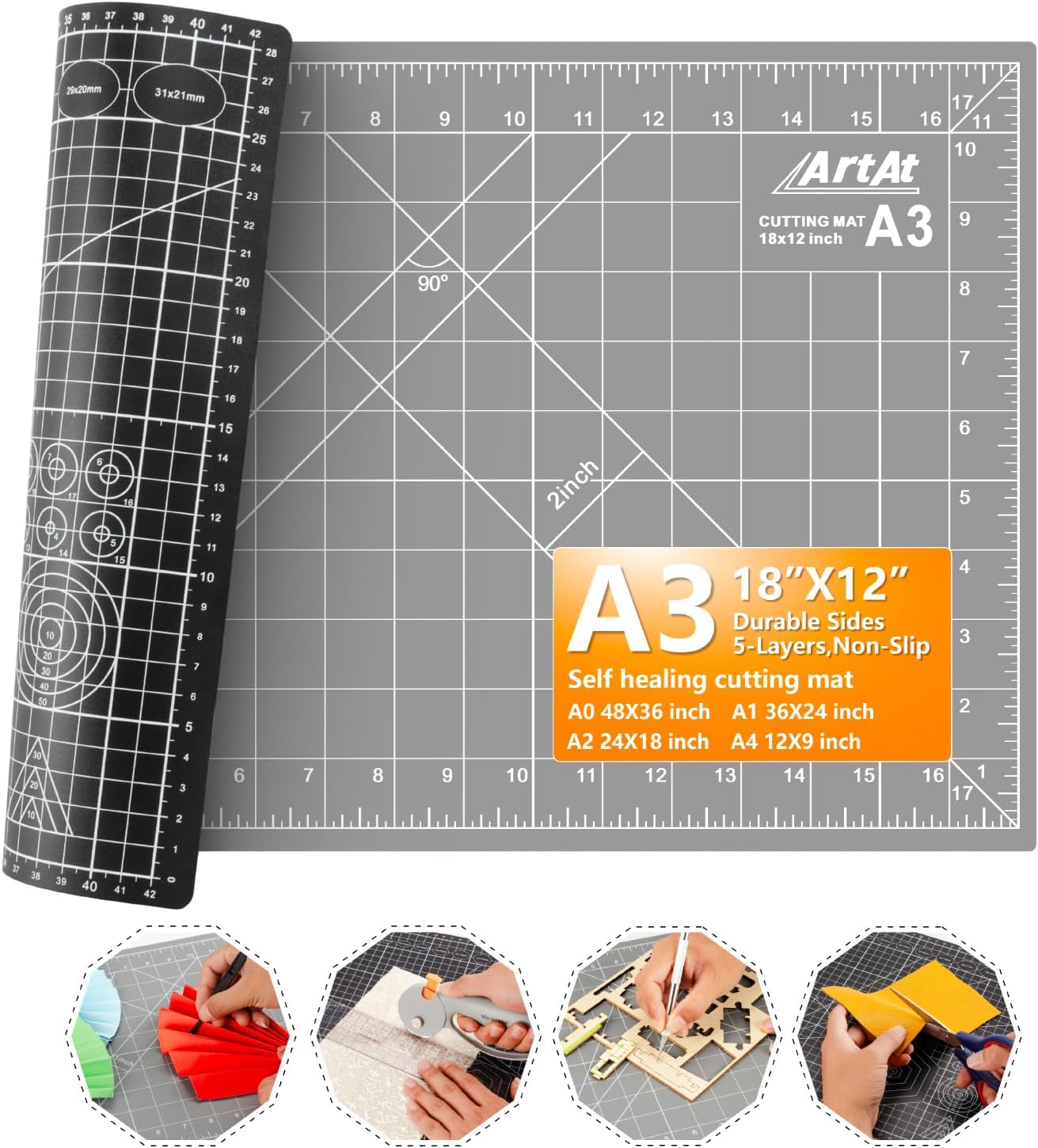 ArtAt Self Healing Cutting Mat: 48″x 36″ Green Double Sided PVC Non-Slip 5 Layers Craft Mat for Maximum Healing - Great for Sewing & Quilting & Scrapbooking and Craft & Art Projects…