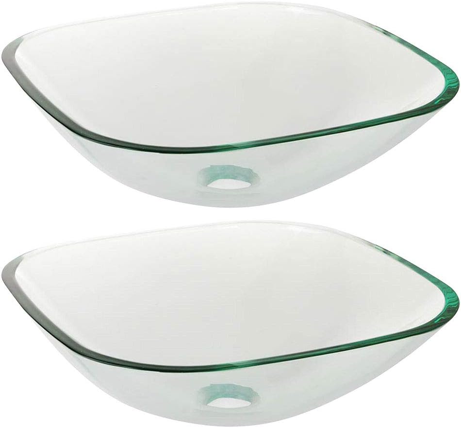 Aquaterior 2 Pack Square Clear Tempered Glass Above Counter Vessel Bowl Vanity Sink Bathroom Kitchen Wash Basin