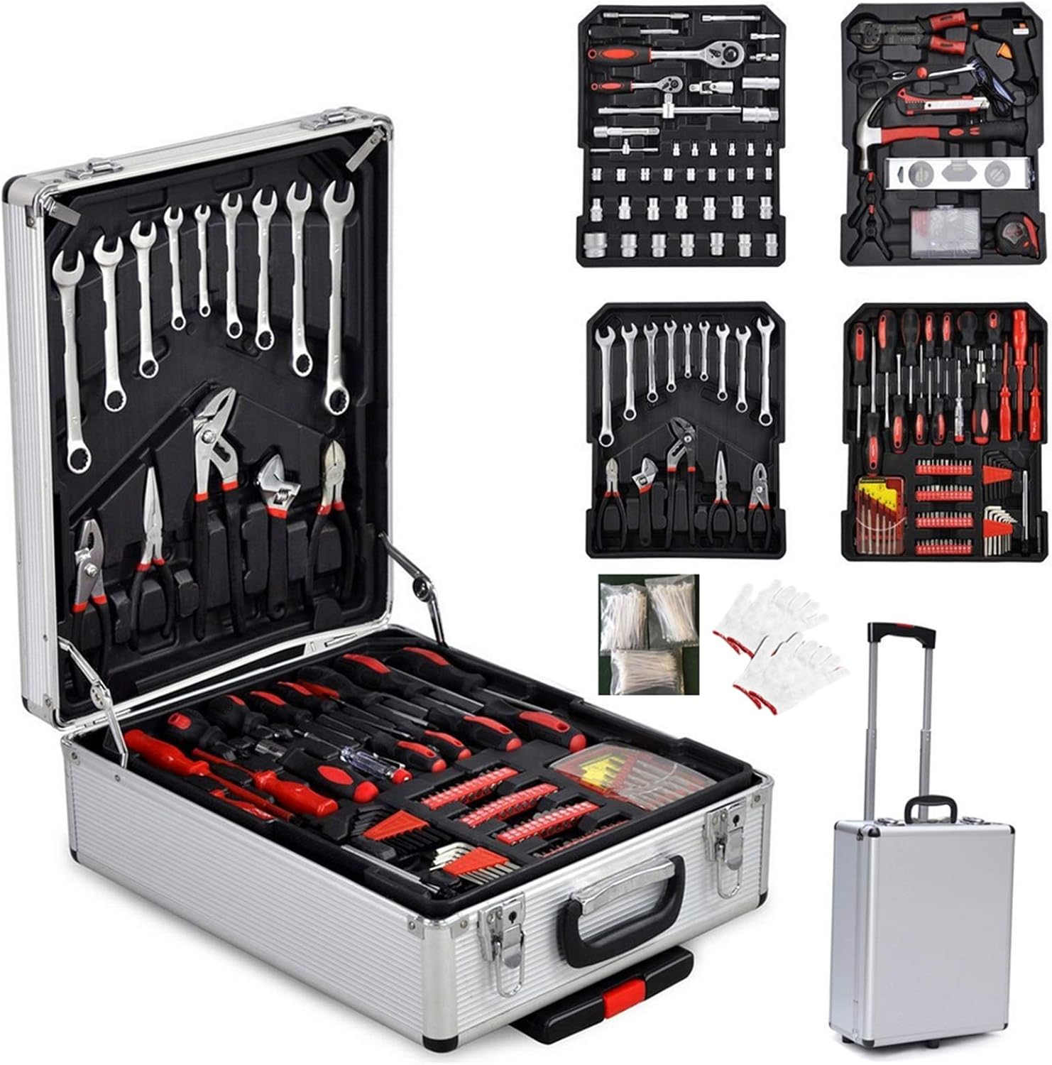 zenithstar 799-Piece Aluminum Trolley Tool Set, Complete Mechanics Tool Kit with Wrenches, Ratchets, Screwdrivers, Pliers, Sockets & More,Heavy-Duty Portable Toolbox for Home, Garage, Car Repair