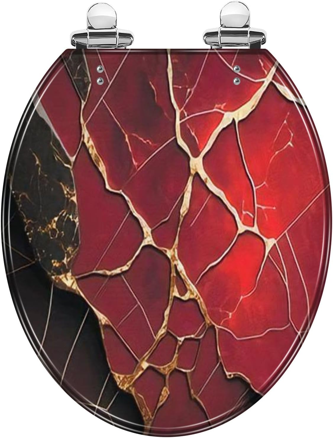 Round Toilet Seat Red black marble Resin Toilet Seat with Quietly Close Quick Release Hinges Decorative Toilet Seat with Cover Easy to Clean and Install