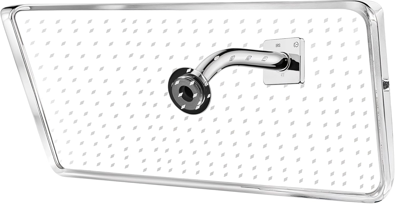 Luxury Extra Large Rain Shower Head 18 Inch - Big Rectangle Overhead Clear Plastic High Pressure Rainfall Shower Head - Adjustable & Removable Flat Acrylic High Flow Waterfall Head - Easy to Install