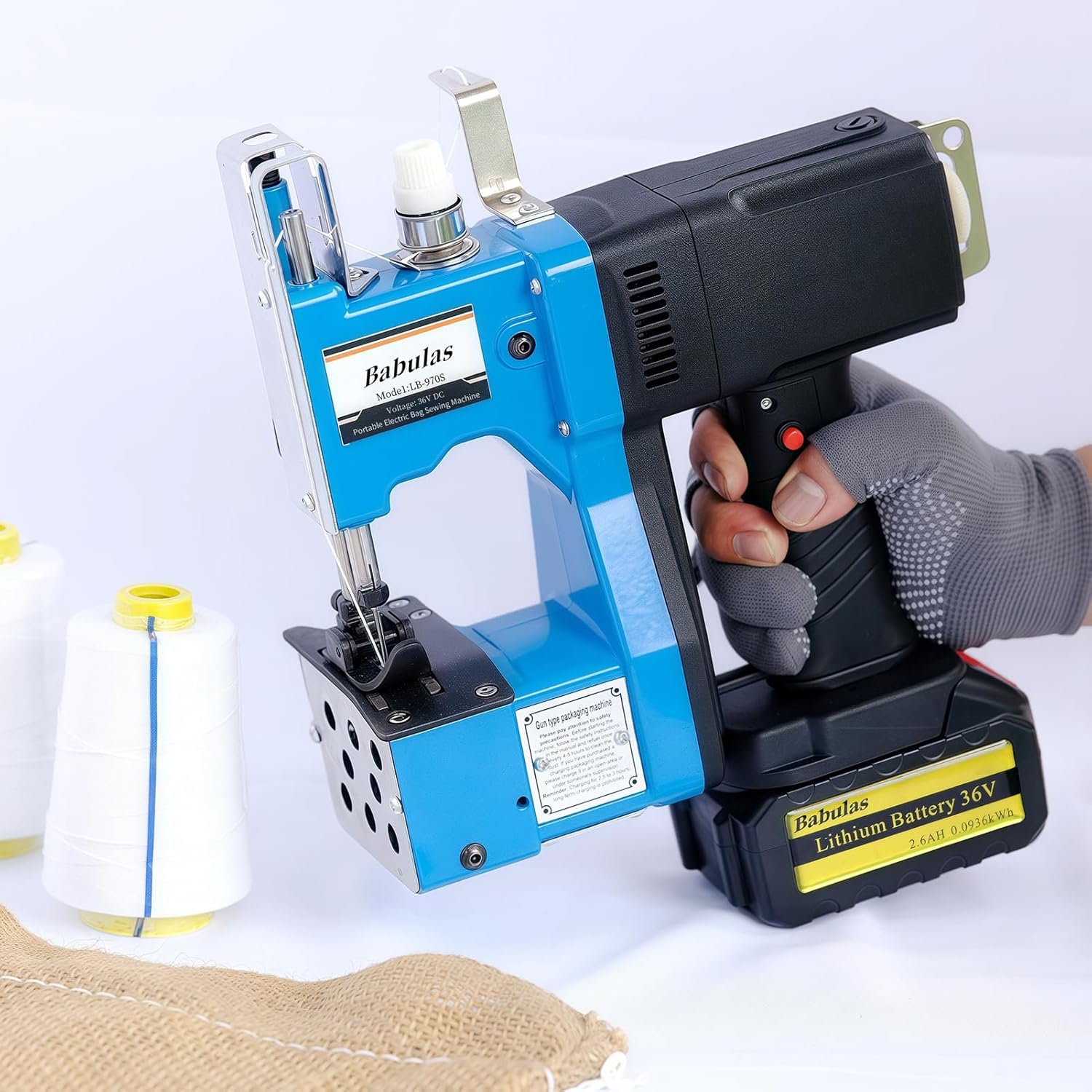 Bag Sewing Machine - 2s/bag Heavy Duty Portable Stitching Machine for Woven Bags, Non-Woven Fabrics, Leather | Warehouse & Farm Packing Tool (Yellow, Corded - 110V AC)
