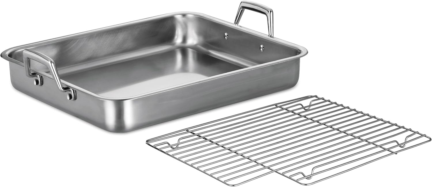 Tramontina 16.5-Inch Stainless Steel Roasting Pan with Rack, Turkey Roaster for Oven, Dishwasher Safe, Made in Brazil