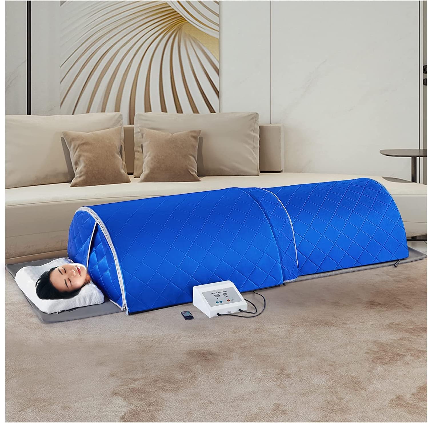 Personal Infrared Sauna Dome for Home Spa, Two - Stage Portable Hot Heater Saunas Tent with 360 Degree Complete Coverage, with Pillows and Mat(Blue, US Plug)