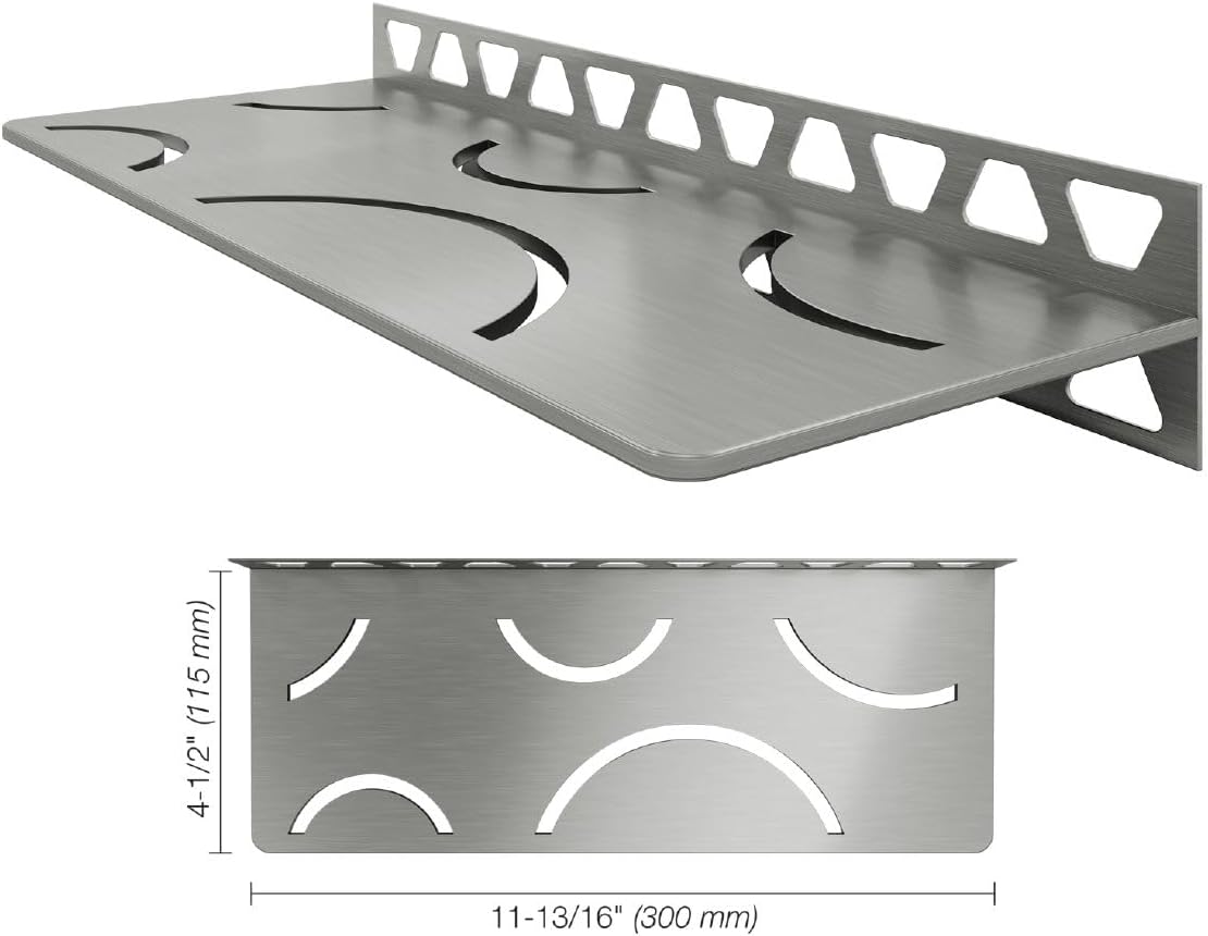 Schluter Rectangular Shelf for Tiled Walls - 4mm Thick, Curve Design, Stainless Steel Material, Brushed Stainless Steel Finish - SWS1D6EB