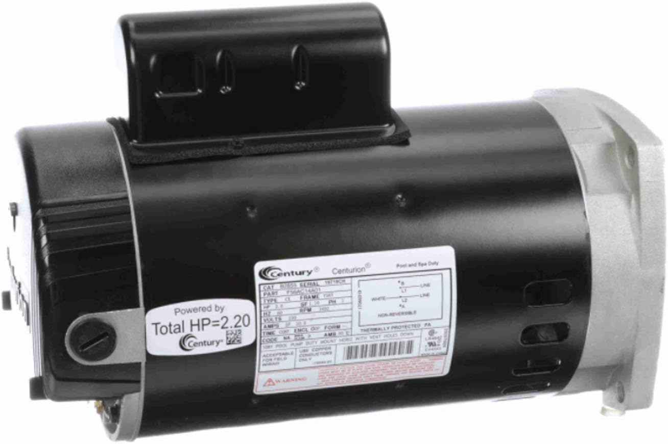 Regal Beloit B2855 Century 2 Horsepower 230V 3450 RPM Stainless Steel Continuous Single Phase Pool Pump Motor with Square Flange for Inground and Above Ground Pools