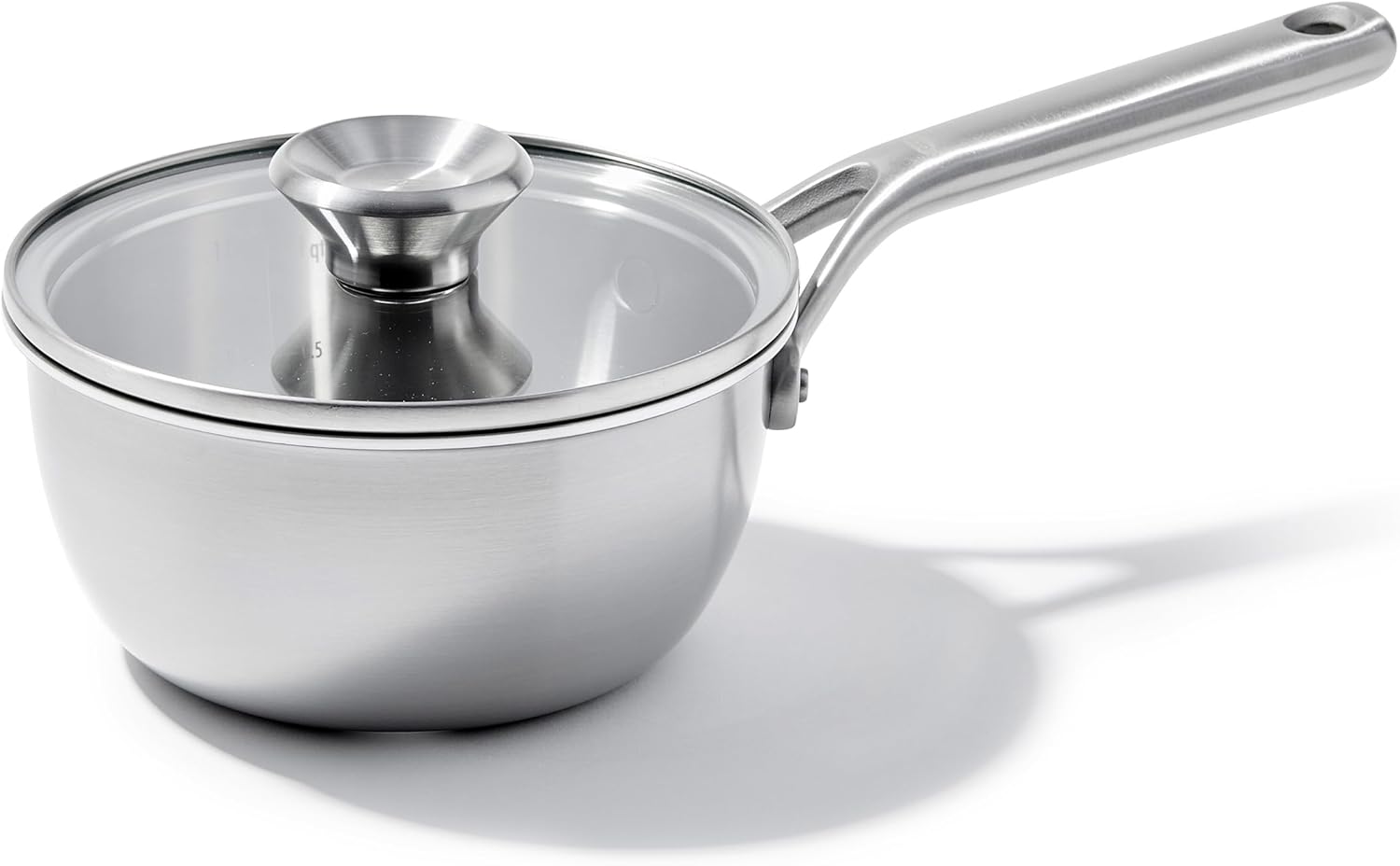 OXO Mira Tri-Ply Stainless Steel, 1.5QT Covered Chef's Pan with Lid, PFAS-Free, Multi Clad, Induction, Dishwasher Safe, Oven Safe, Silver