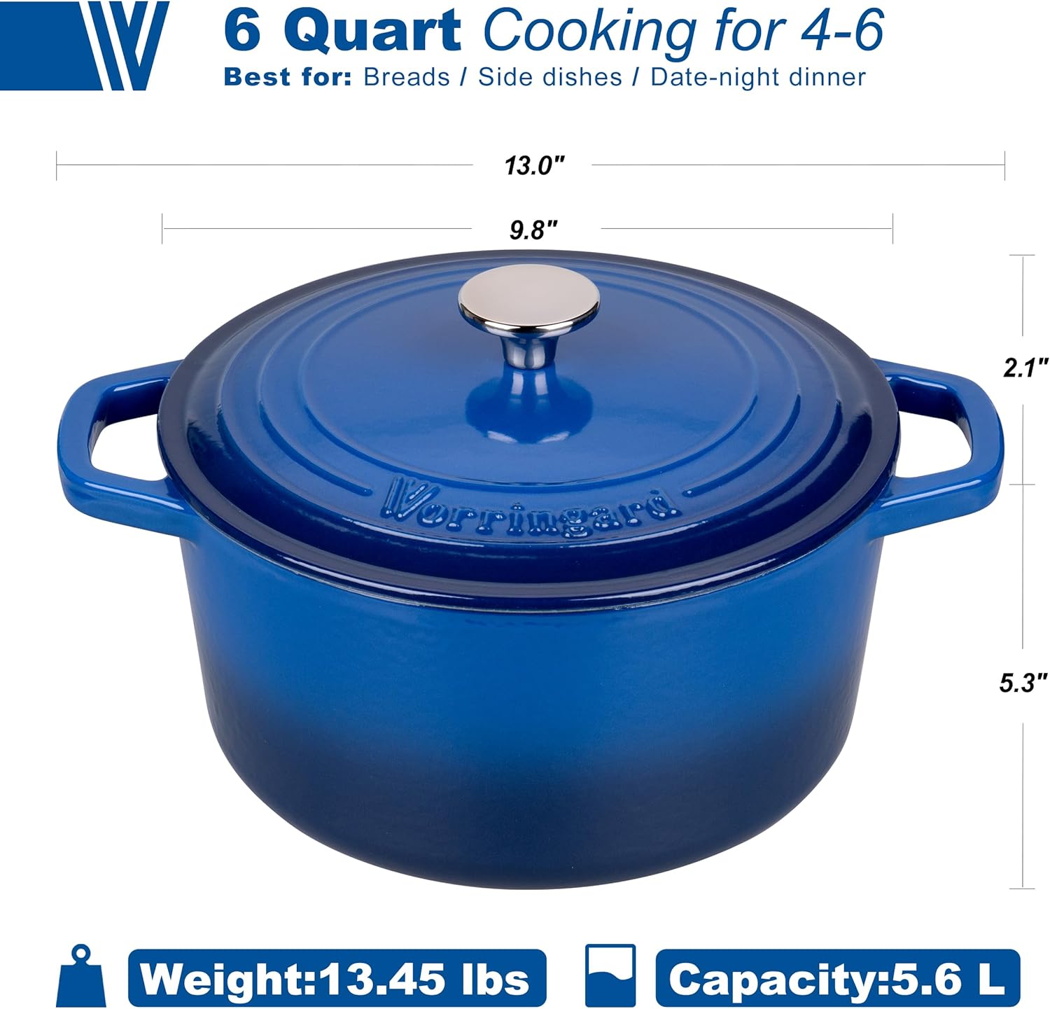 Enameled Cast Iron Dutch Oven Pot with Lid, for Bread Baking, Round Bread Oven- include Sourdough Bread Baking Supplies Set, 6QT, Blue