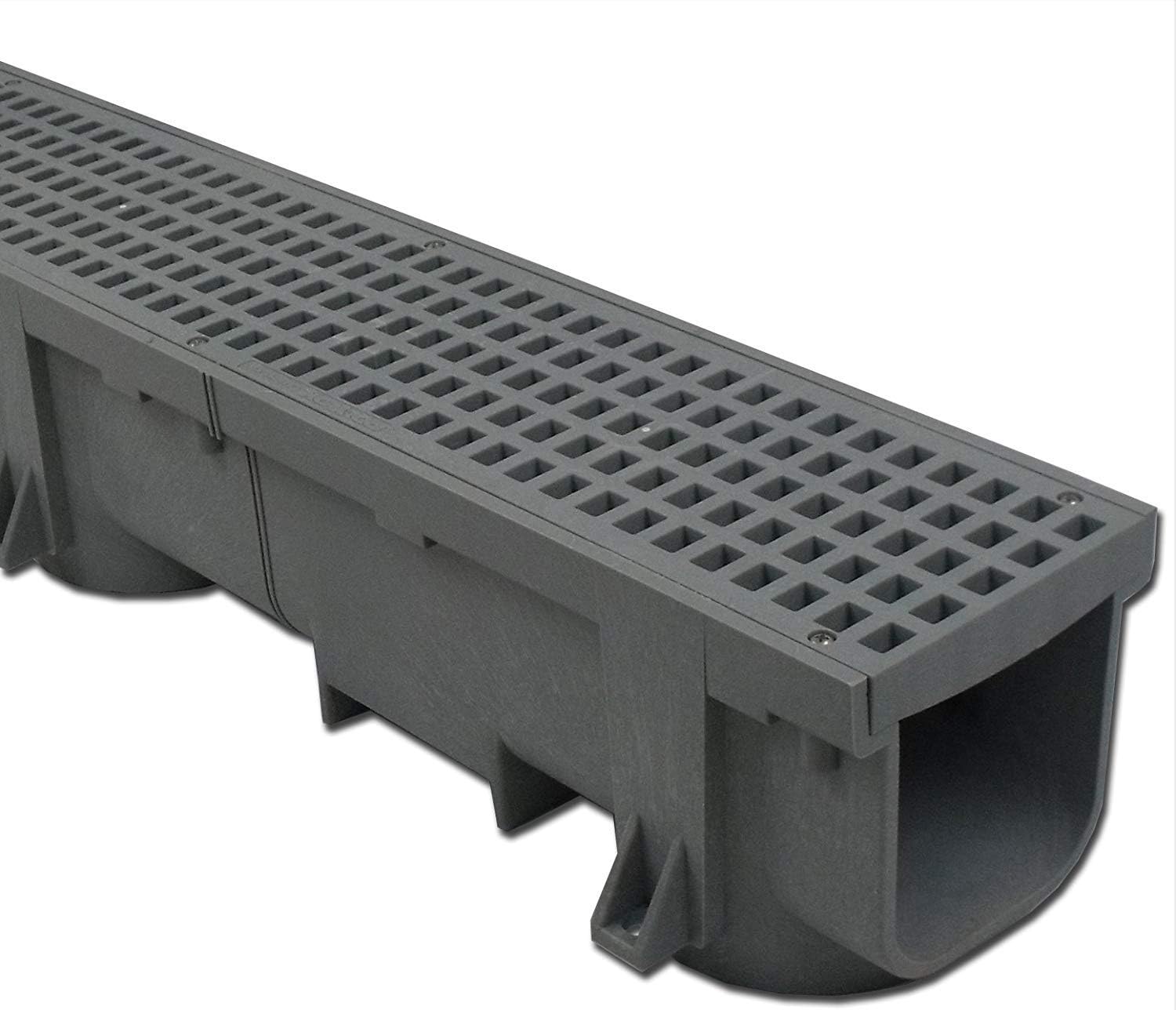 Polylok Heavy Duty 4ft Trench Drain & Grate - Gray