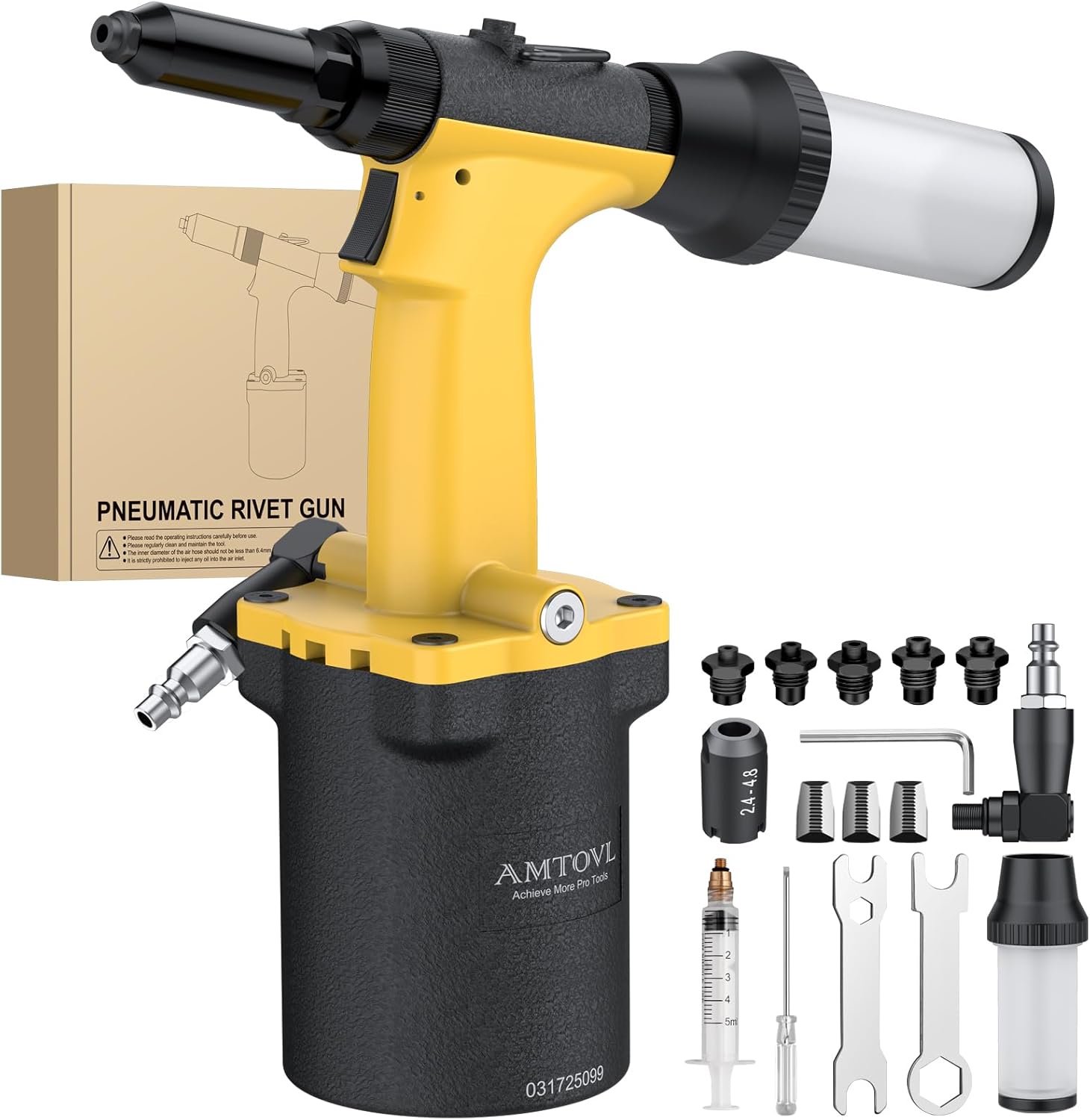 AMTOVL Pneumatic Riveter - 1400KGF/3086LBF Pulling Pneumatic Rivet Gun, Heavy-Duty Air Pop Riveter 3/32