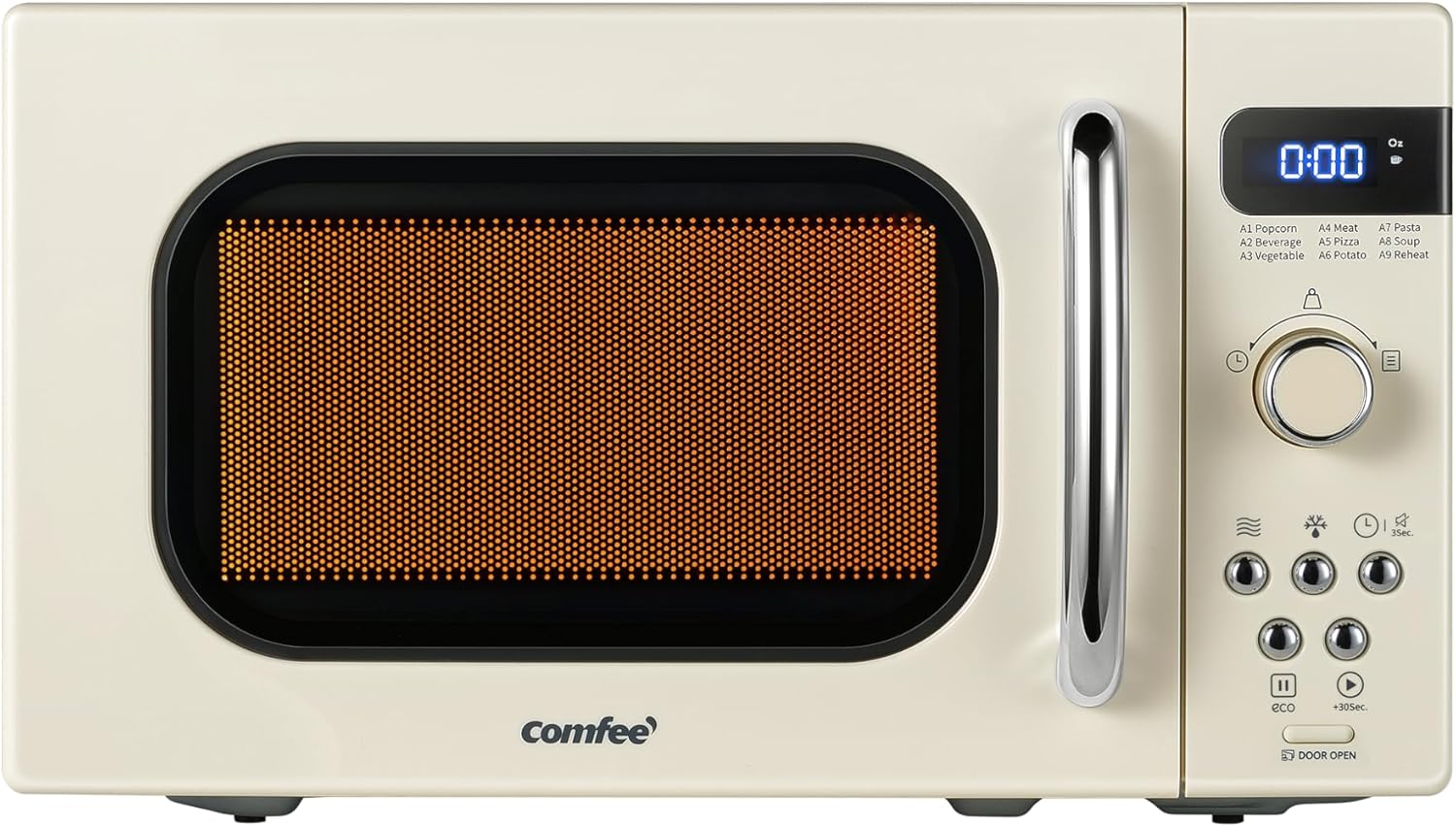 COMFEE' Retro Small Microwave Oven With Compact Size, 9 Preset Menus, Position-Memory Turntable, Mute Function, Countertop Microwave For Small Spaces, 0.7 Cu Ft/700W, Green, AM720C2RA-G