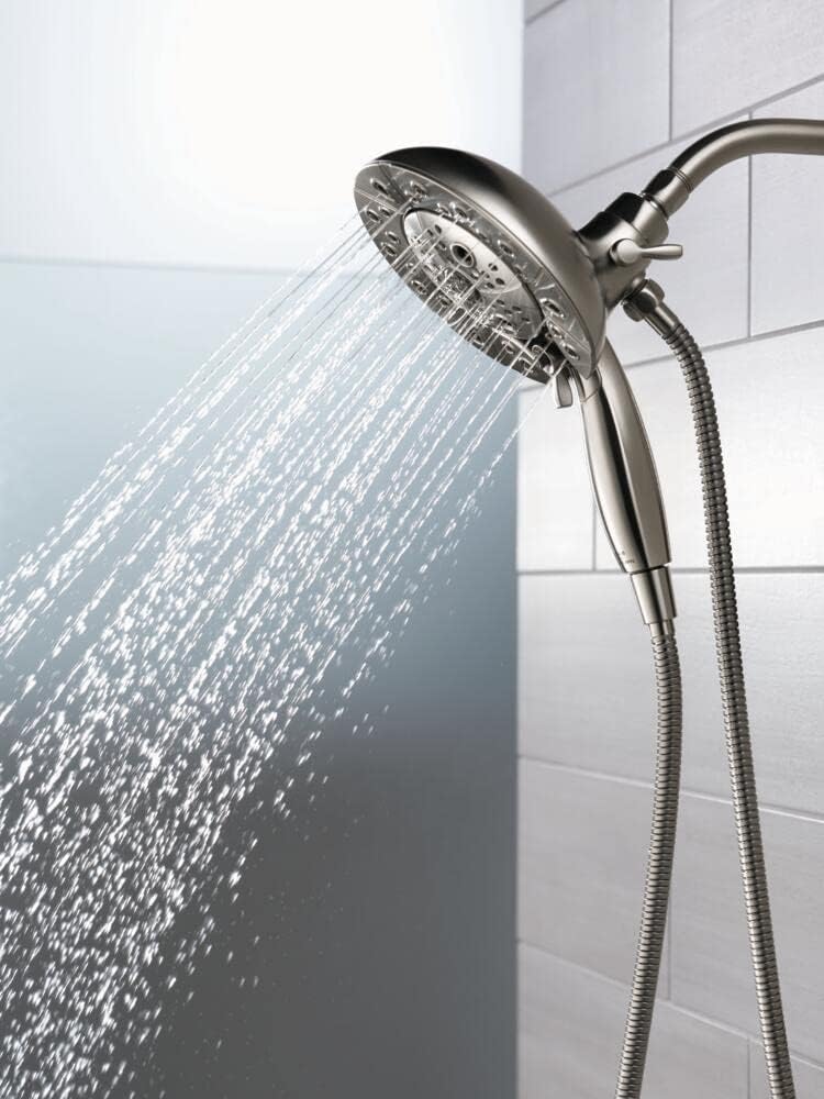 Delta Faucet 5-Spray In2ition Dual Shower Head with Handheld Spray, H2Okinetic Shower Head with Hose, Showerheads, Handheld Shower Heads, Magnetic Docking, Black Stainless 58480-KS-PK