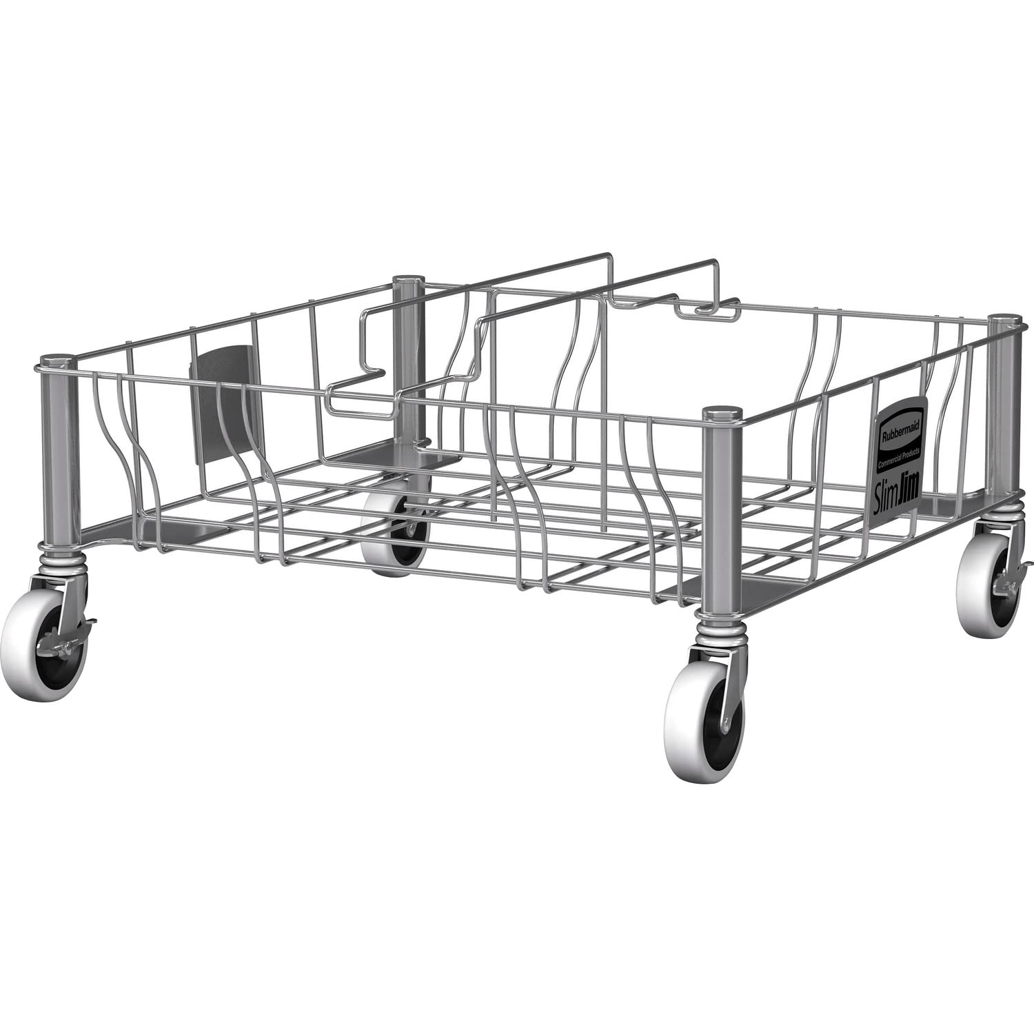 Rubbermaid Commercial Products SLIM JIM Single Trash/Garbage Can/Bin Dolly for Use with 16/23 GAL Vented Slim Jim Containers for Kitchens/Classrooms/Offices/Back of House Stainless Steel