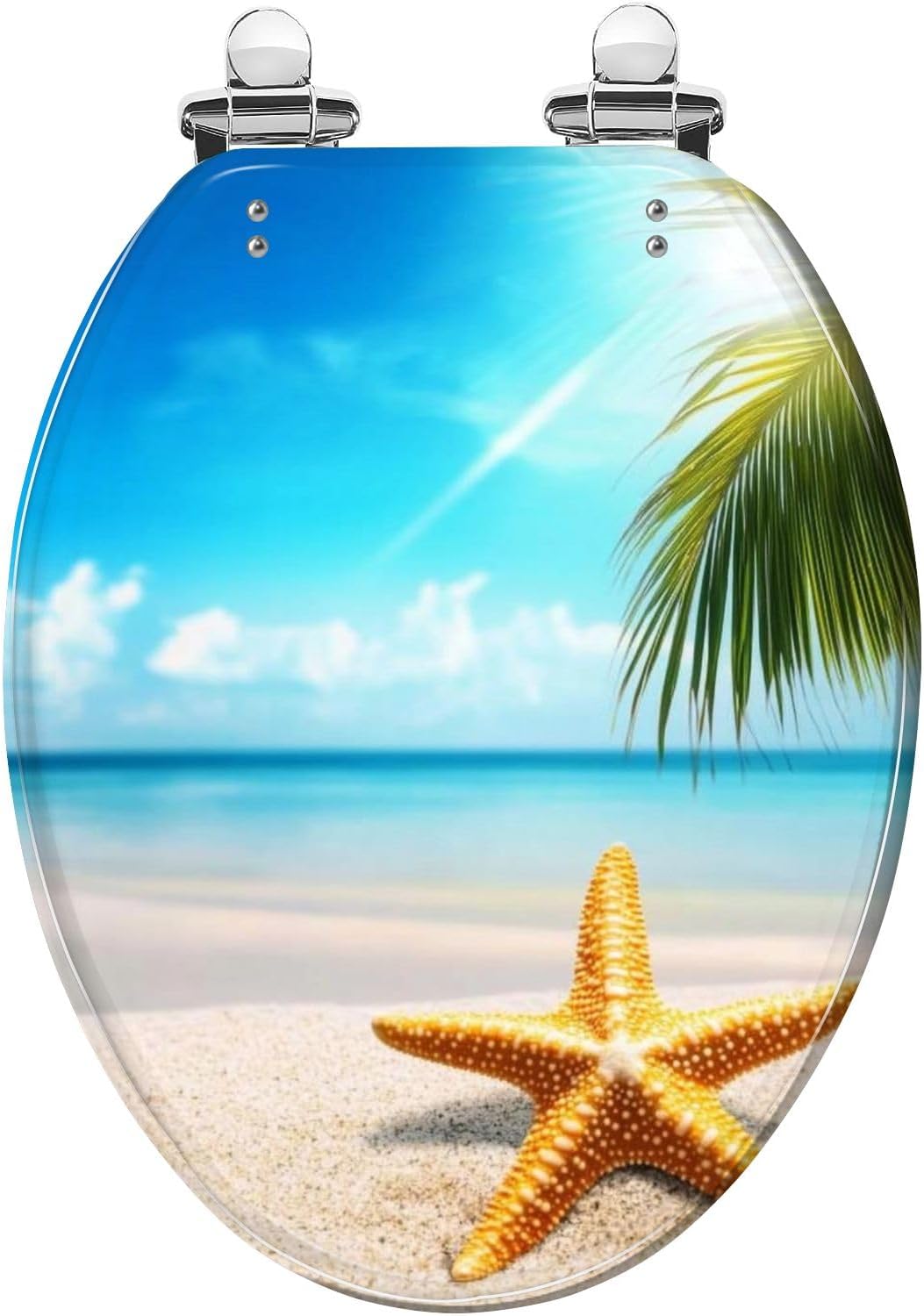 Elongated Toilet Seat Coconut palm trees tropical island beach colorful sunset Resin Toilet Seat Quietly Close Quick Release Hinges Decorative Toilet Seat with Cover Easy to Install