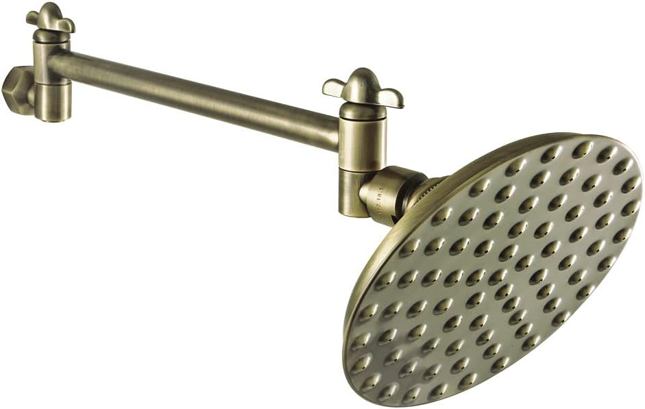 Kingston Brass CK135K3 Victorian 5-1/4-Inch Round Raindrop Brass Shower Head with 10-Inch High-Low Adjustable Shower Arm in Antique Brass