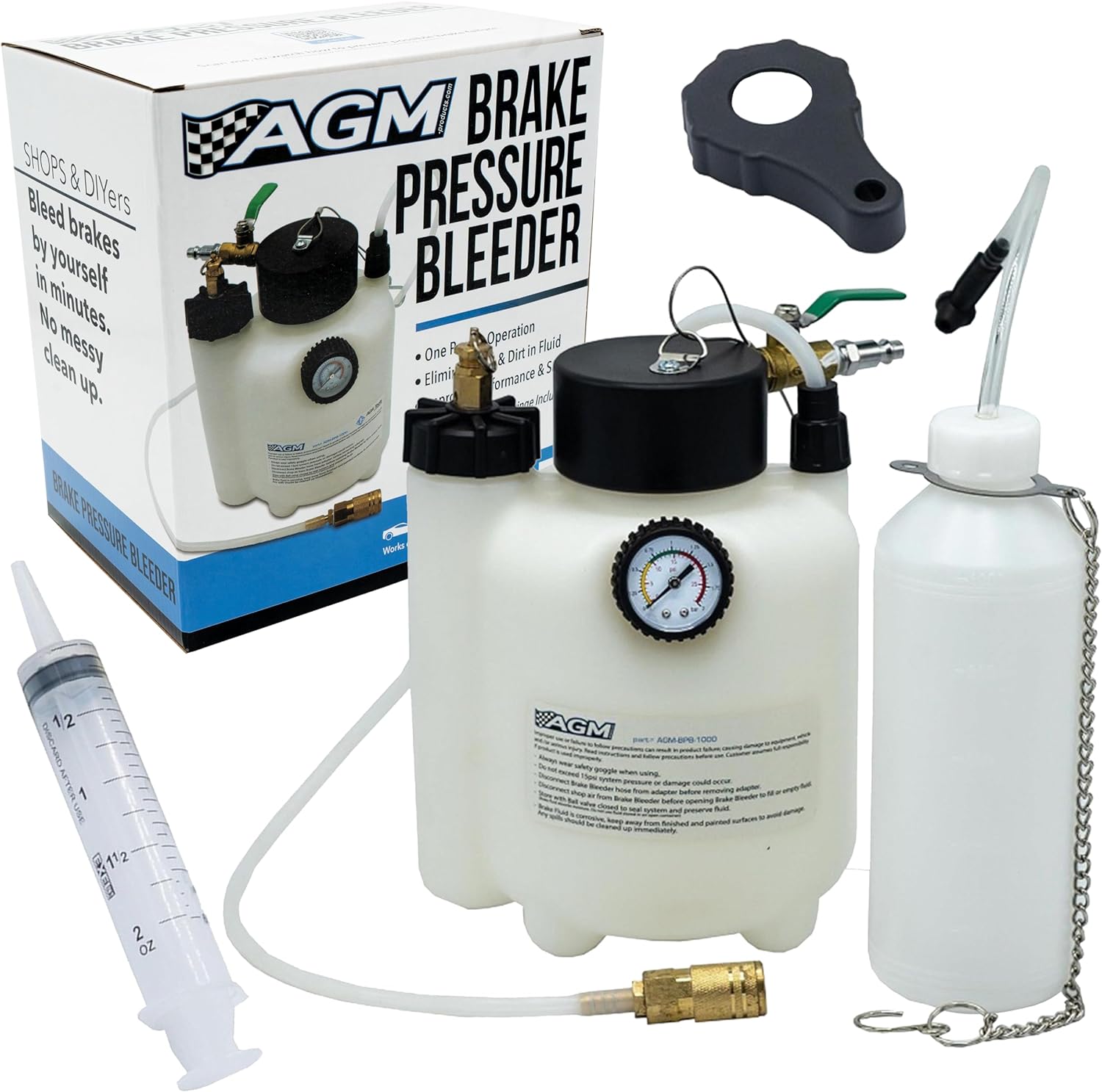 3L Capacity Professional Pressure Vacuum Brake Bleeder Kit - One Man Brake Bleeder Kit works w/ABS, Air Compressors - Includes 1L Catch Bottle, Syringe, Filler Cap Wrench - Break In Kits for Vehicles