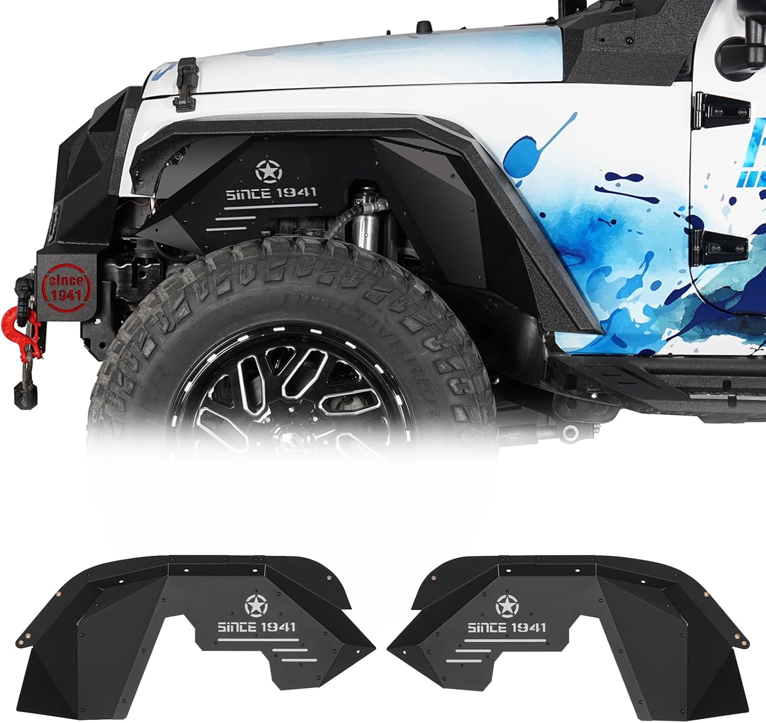Hooke Road Aluminum Front Inner Fender Liners for 2007-2018 Jeep Wrangler JK & Unlimited 2/4 Doors, 2PCS Wheel Well Liner Splash Mud Guard Covers