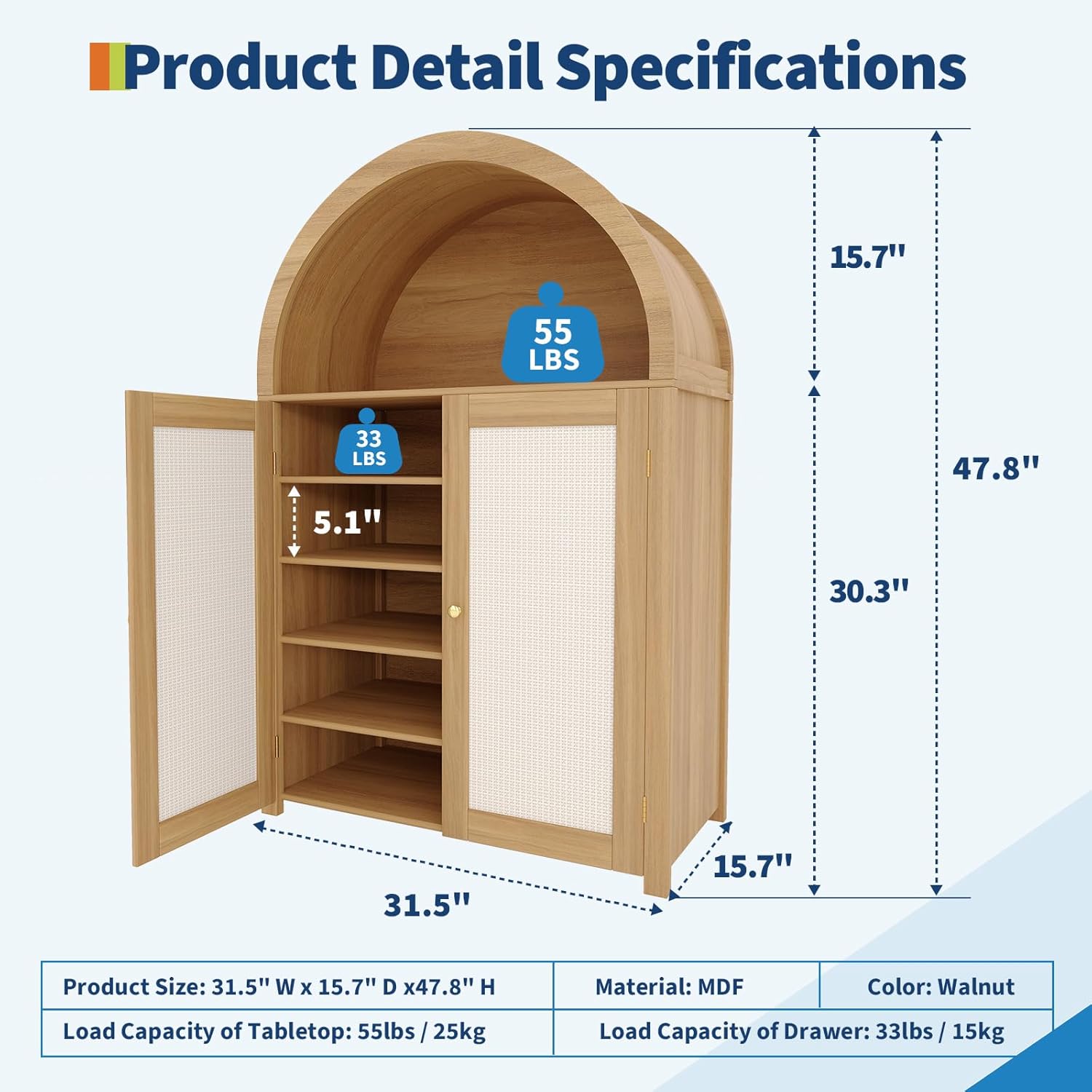 GAOMON Modern Arched Shoe Cabinet Storage for Entryway, Freestanding Wood Arched Sideboard Buffet Storage Cabinet with Rattan Doors for Living Room, Dining Room, Kitchen, Hallway