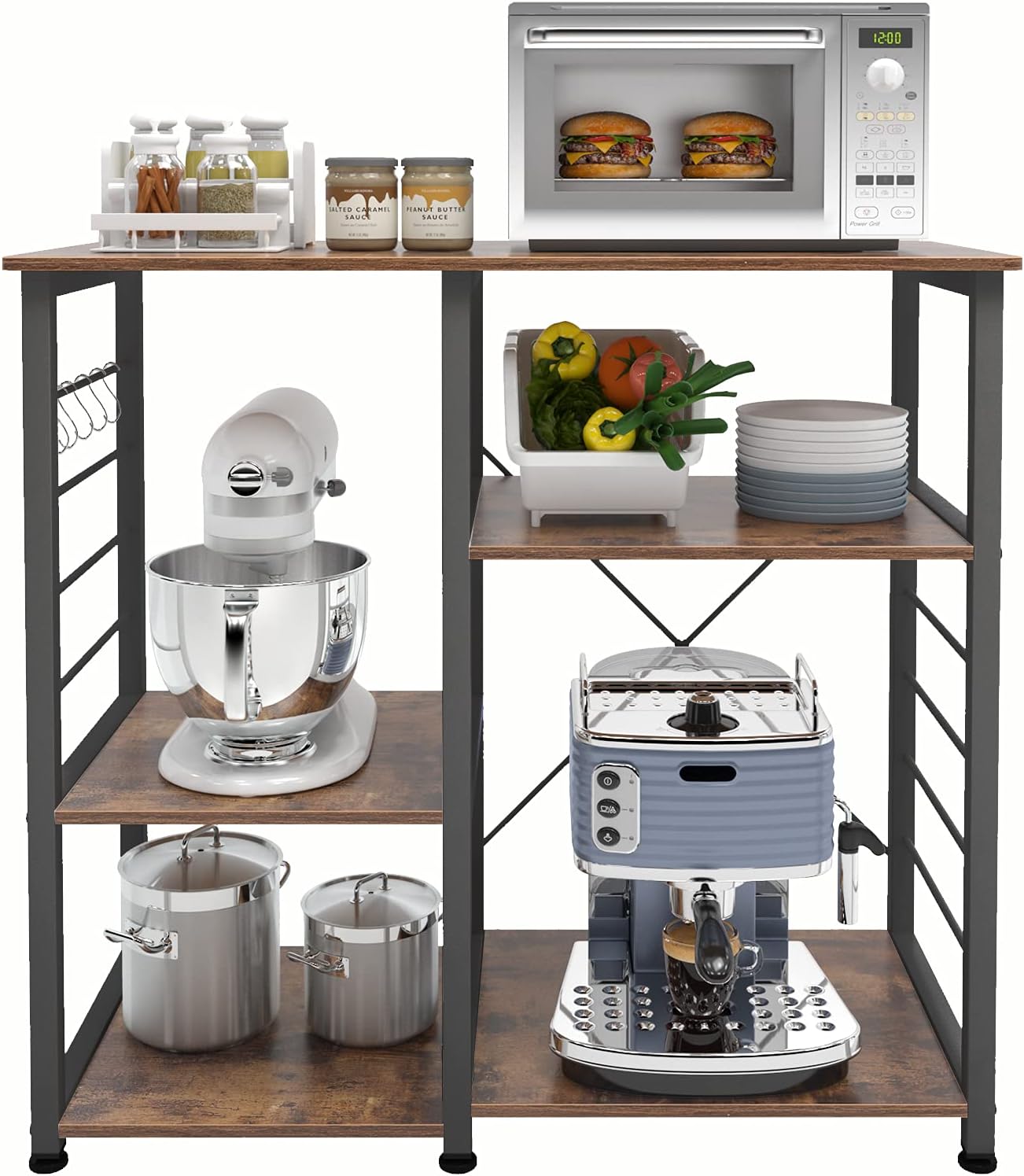 DlandHome Microwave Cart Stand 35.4 inches, Kitchen Baker's Rack Utility Storage Shelf Microwave Stand 3-Tier x 3-Tier for Spice Rack Organizer Workstation Shelf,171,White