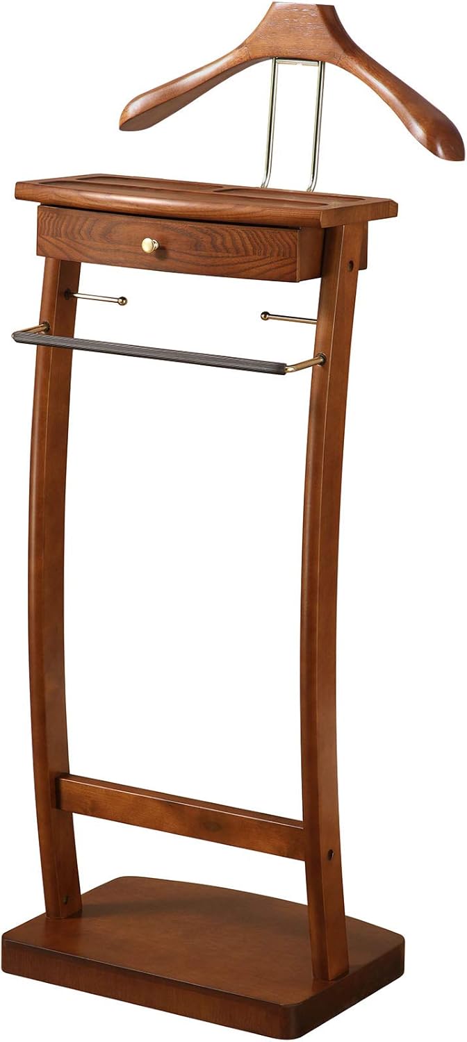 Proman Products Kingsman Suit Valet Stand VL37074 with Drawer, Top Tray, Contour Hanger, Trouser Bar, Tie & Belt Hooks and Shoe Rack, 15.5