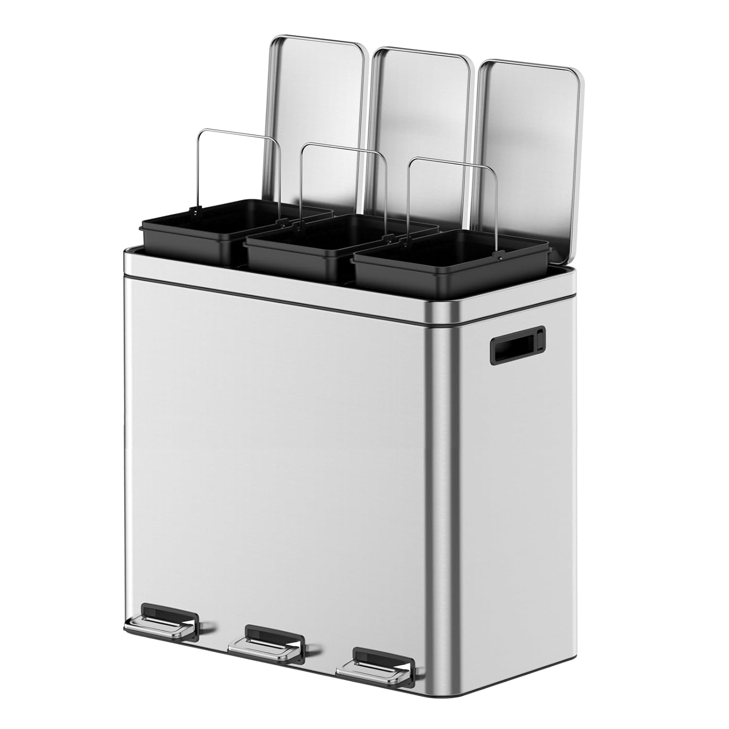 16 Gallon Trash Can, Stainless Steel Kitchen Waste Bin, 60L High-Capacity Hands Free Garbage Can Heavy Duty Brushed for Home Kitchen Bathroom Bedroom Office