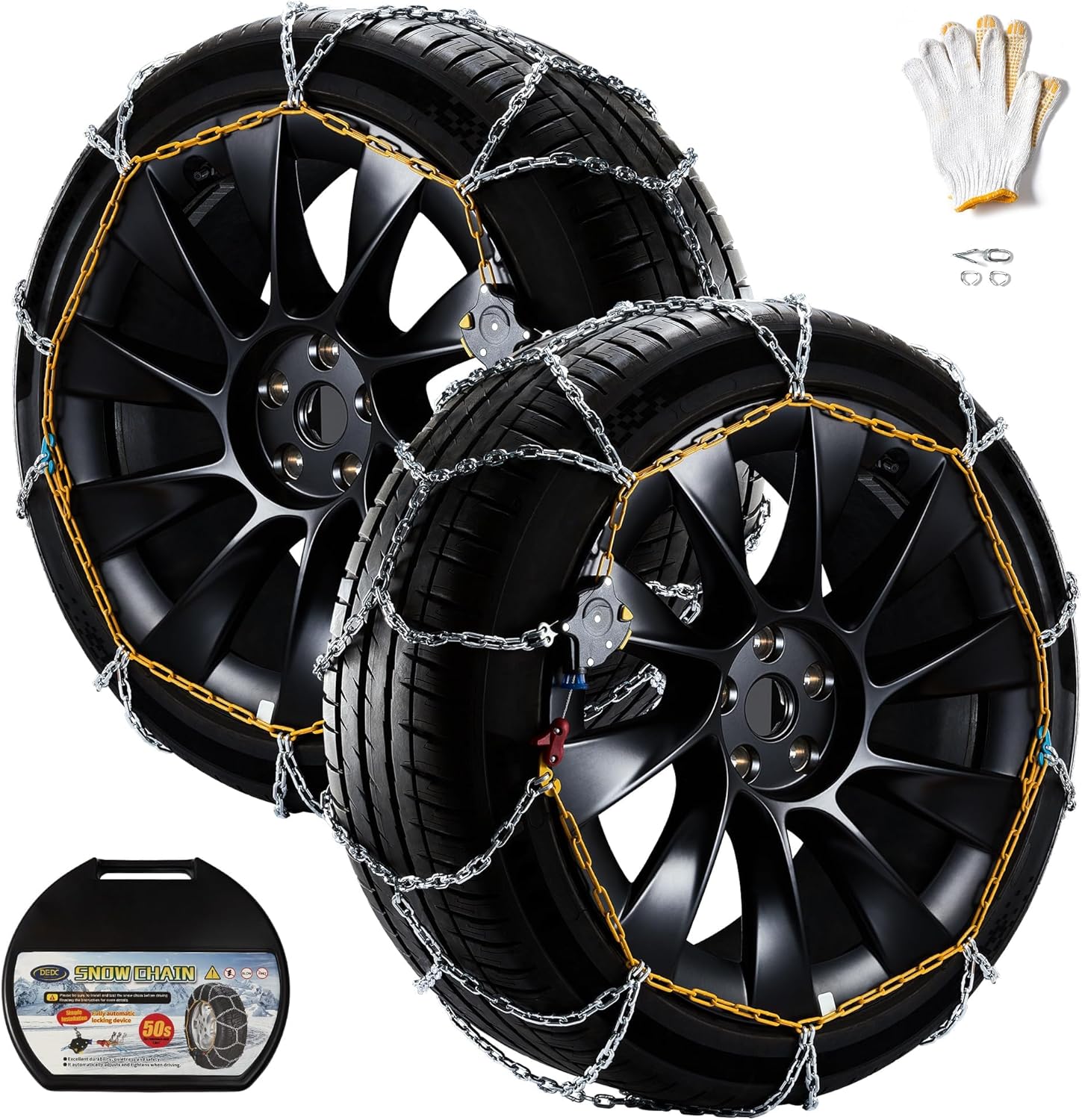 DEDC for Tesla MODEL Y Snow Chains, Snow Tire Chains, Auto Trac Tire Traction Wheel Chains 1 Min Quick Fit Chainsaw Reusable Universal Emergency Traction Chain - Set of 2 MS1520